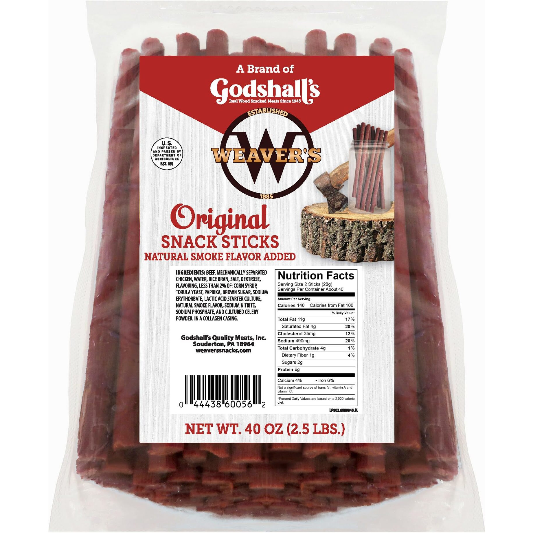 Weavers Original Snack Sticks (80 Mild Flavored 7"" Beef And Chicken Snack Sticks Per 40Oz Bag)
