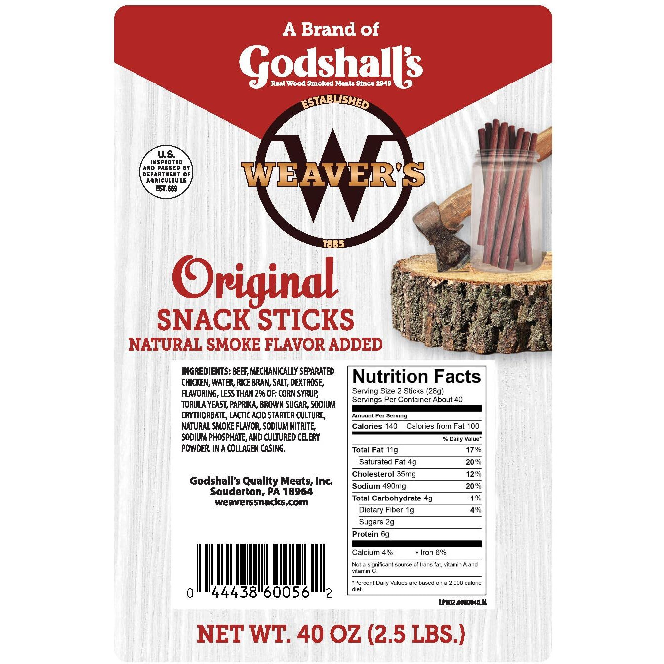 Weavers Original Snack Sticks (80 Mild Flavored 7"" Beef And Chicken Snack Sticks Per 40Oz Bag)