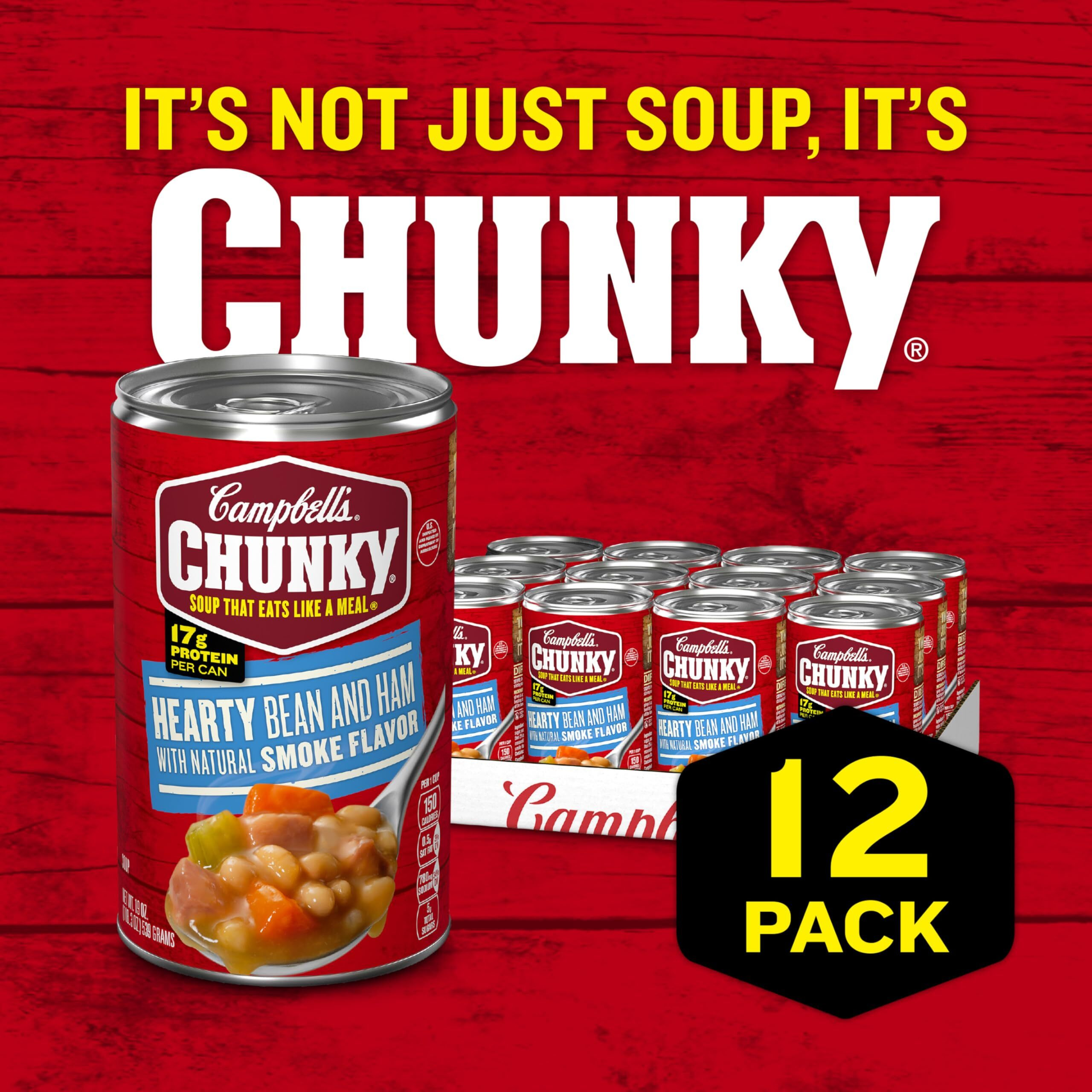 Campbells Chunky Soup, Hearty Bean Soup With Ham, 19 Oz Can (Case Of 12)