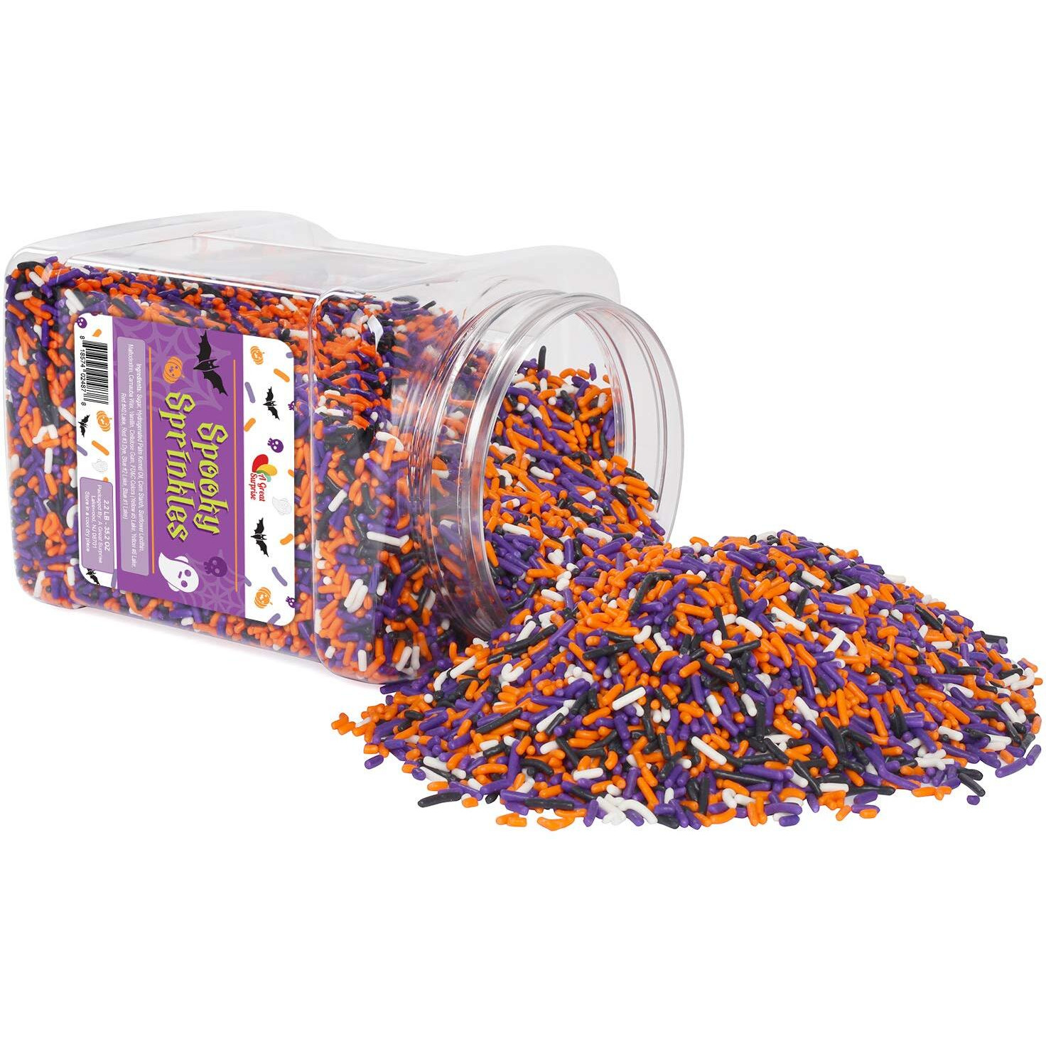 Halloween Sprinkles - 2.2 Lb - Orange, Black, Purple And White Jimmies - Spooky Season Sprinkles