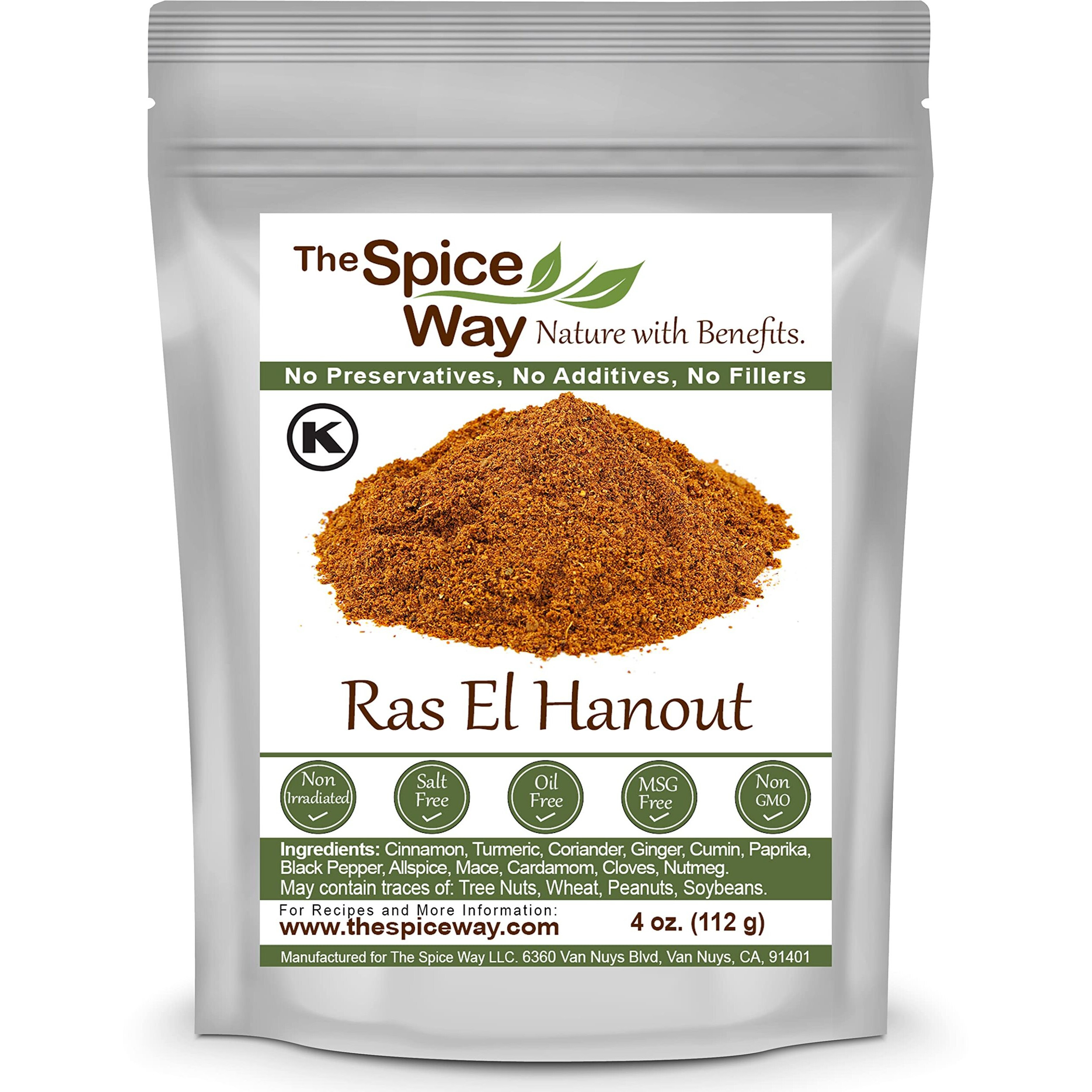 The Spice Way - Ras El Hanout Moroccan Meat Spice Blend Of Turmeric, Cinnamon, Coriander, Mace, Cumin, Paprika & Nutmeg - Salt Free (Resealable Bag 4 Oz)