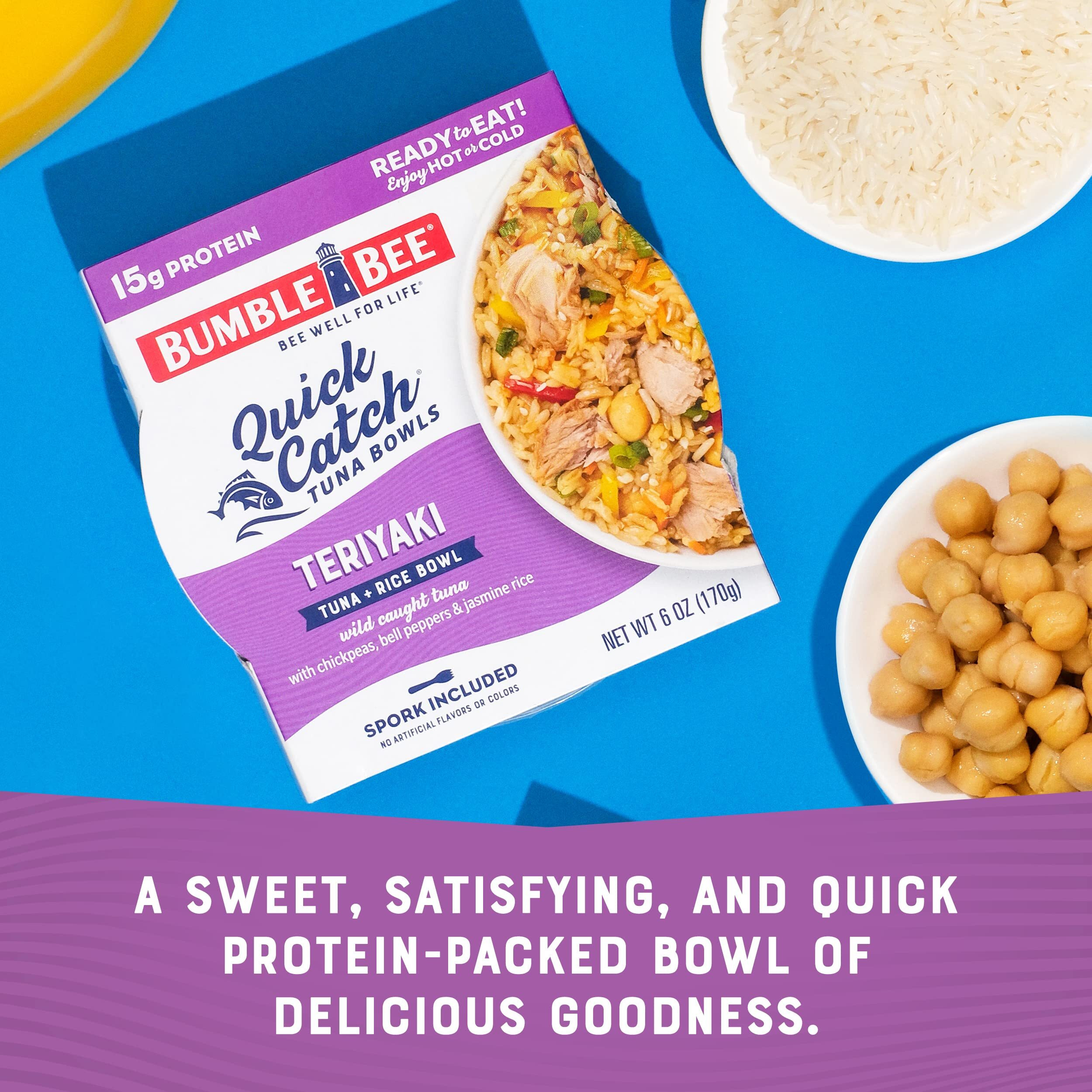 Bumble Bee Quick Catch Teriyaki Tuna & Rice Bowl, 6 Oz (Pack Of 6) - Ready To Eat, Spork Included - 15G Protein Per Serving - No Artificial Flavors - Good Source Of Fiber