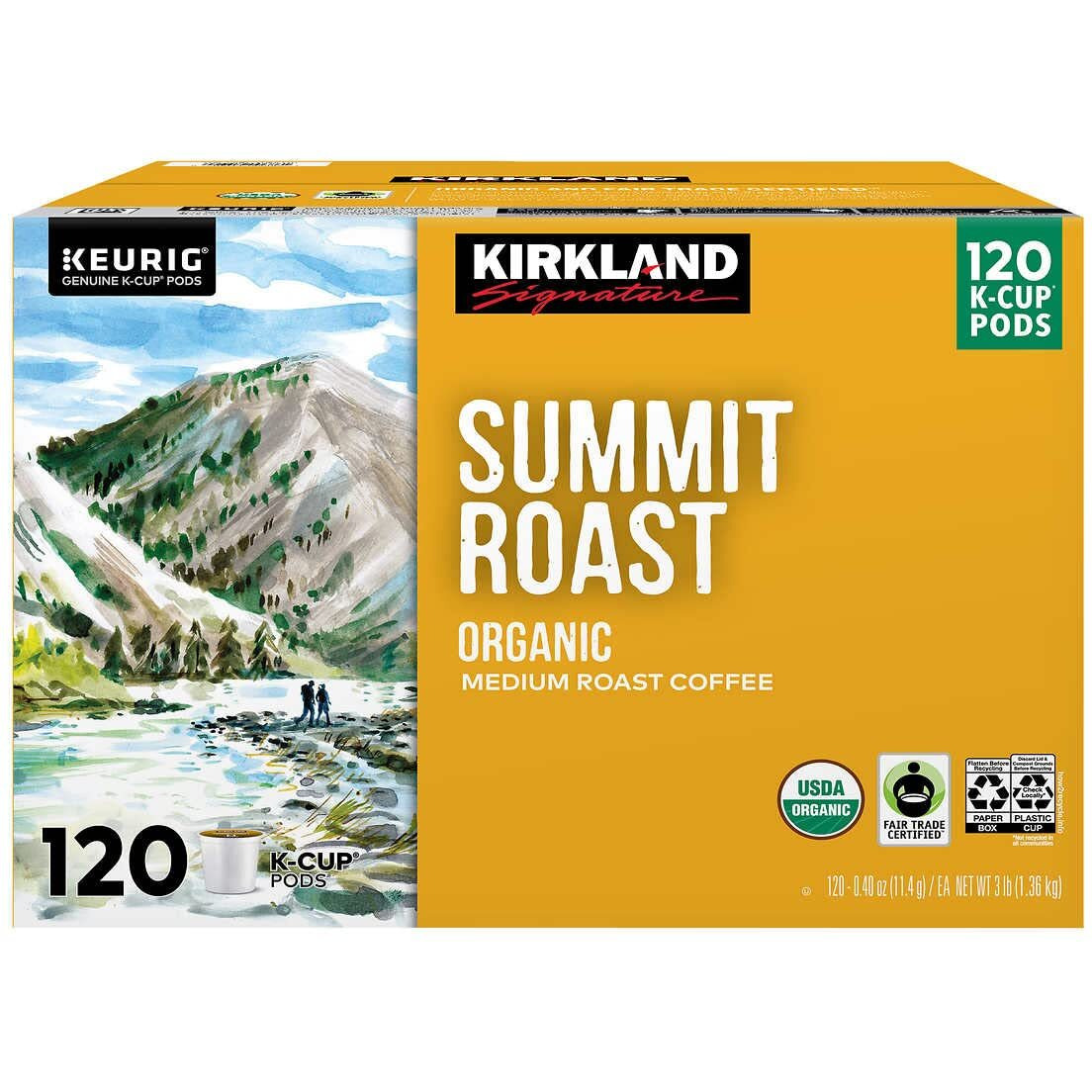 Kirkland Signature Summit Roast Organic Medium Roast Coffee Pods, 120 K-Cup Pods