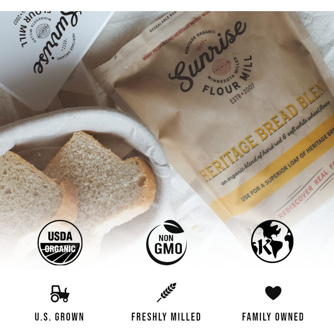 Sunrise Flour Mill Organic Heritage Bread Blend Flour - 5 Lbs | Produced & Shipped Within 10 Days | Easier To Digest With Less Bloating | No Bleaching Or Bromating | Zero Additives