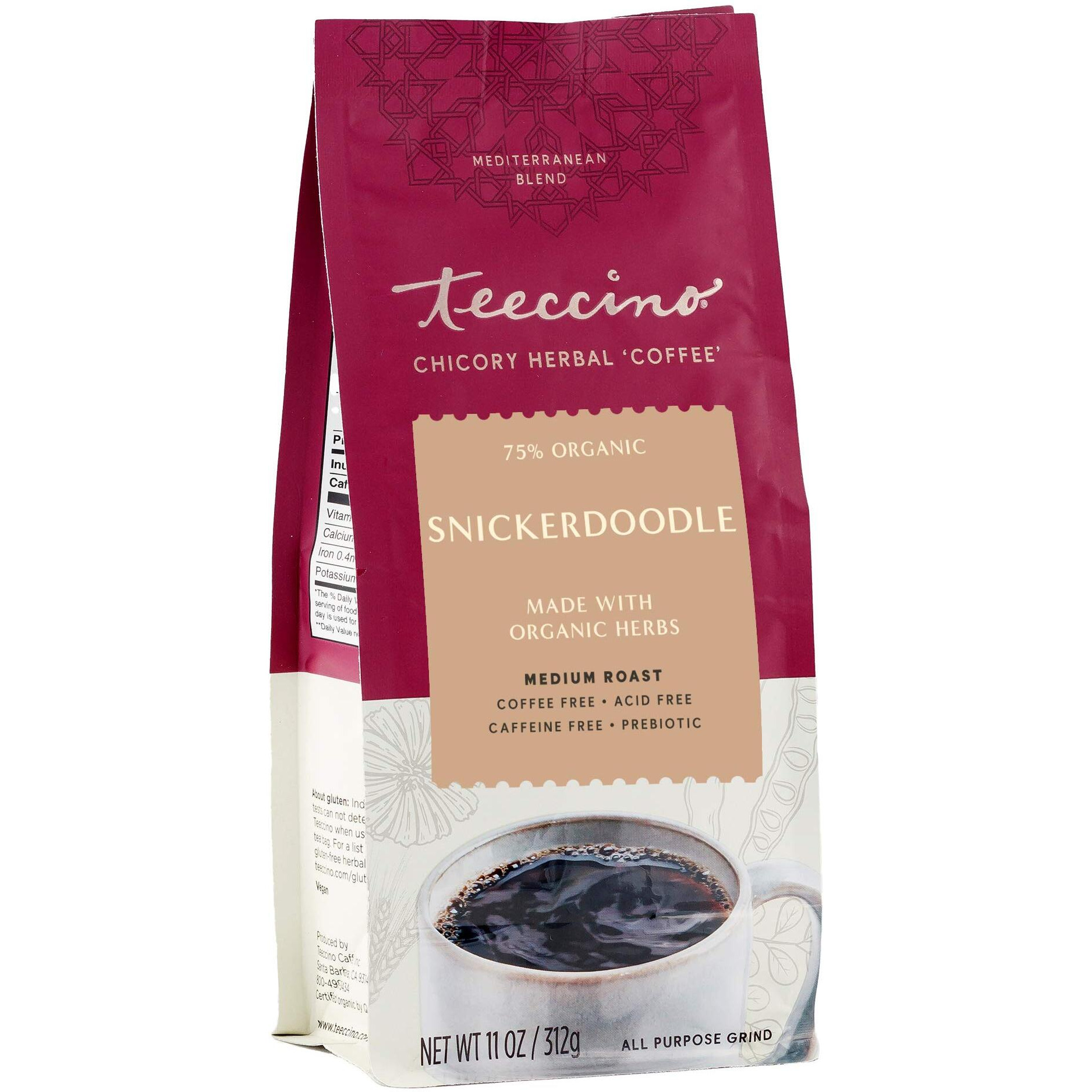 Teeccino Snickerdoodle Chicory Coffee Alternative - Favorite Dessert Beverage Thats Prebiotic, Caffeine-Free & Acid Free, Medium Roast, 11 Ounce
