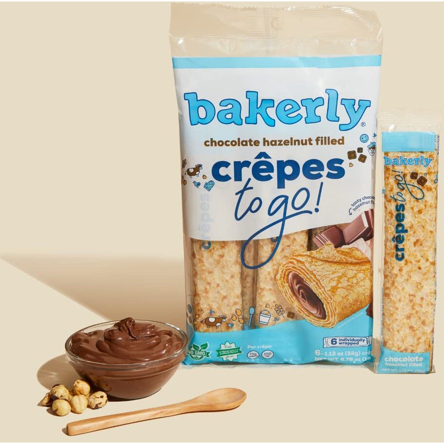 Bakerly Chocolate Hazelnut Filled Crepes To Go Non Gmo, Free From Artificial Flavors & Colors, Pack Of 9, 6-Count (54 Total Crepes)
