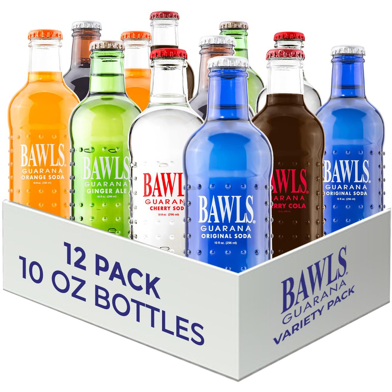 Bawls Variety Pack, Bawls Guarana Drink, Guarana Soda, Guarana Fueled Soda For Energy, High Energy Caffeinated Drink, Variety Pack, 10Oz 12 Pack Glass Bottles
