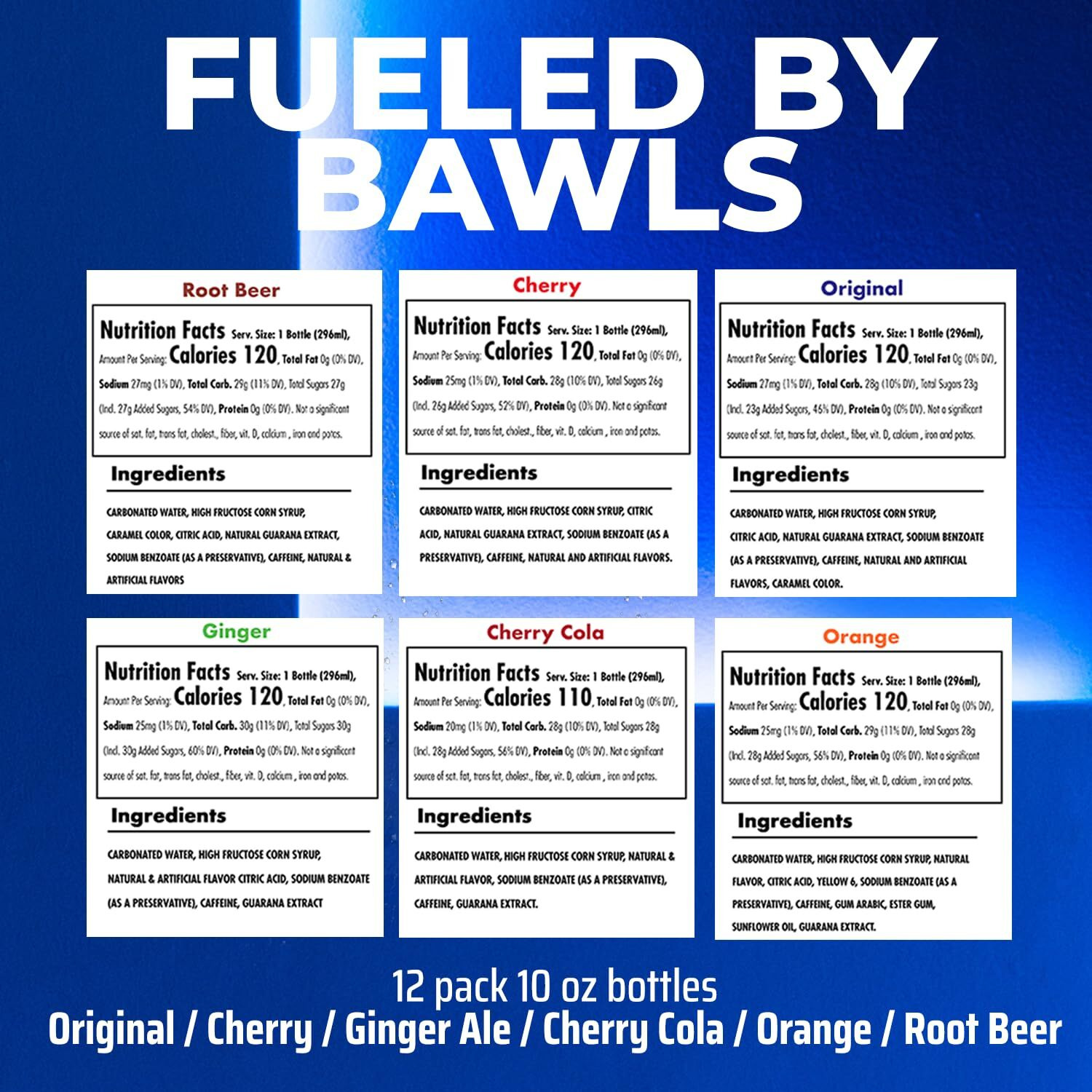 Bawls Variety Pack, Bawls Guarana Drink, Guarana Soda, Guarana Fueled Soda For Energy, High Energy Caffeinated Drink, Variety Pack, 10Oz 12 Pack Glass Bottles