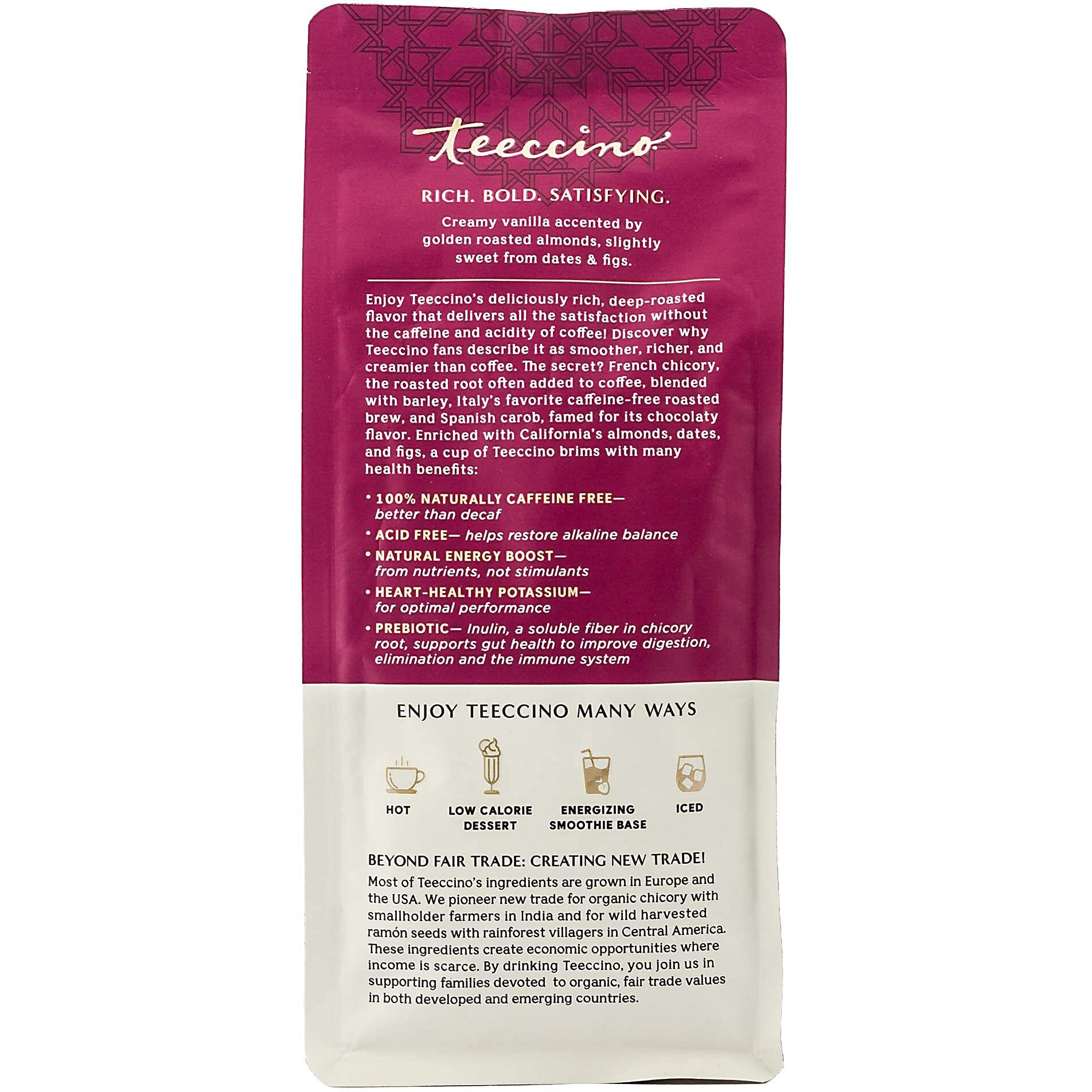 Teeccino Herbal Coffee Variety Pack - Vanilla Nut, French Roast, Maca Chocolat   - Ground Herbal Coffee Thats Prebiotic, Caffeine-Free & Acid Free, Dark Roast, 11 Ounce (Pack Of 3)