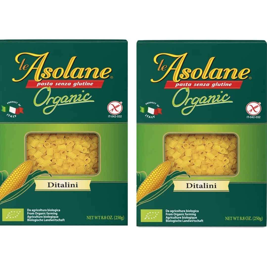 Le Asolane Certified Organic Gluten Free Ditalini Pasta | 2 Pack | Authentic Imported Italian Gourmet Pasta From Select Premium Grade Corn Flour | 8.8 Oz Packages
