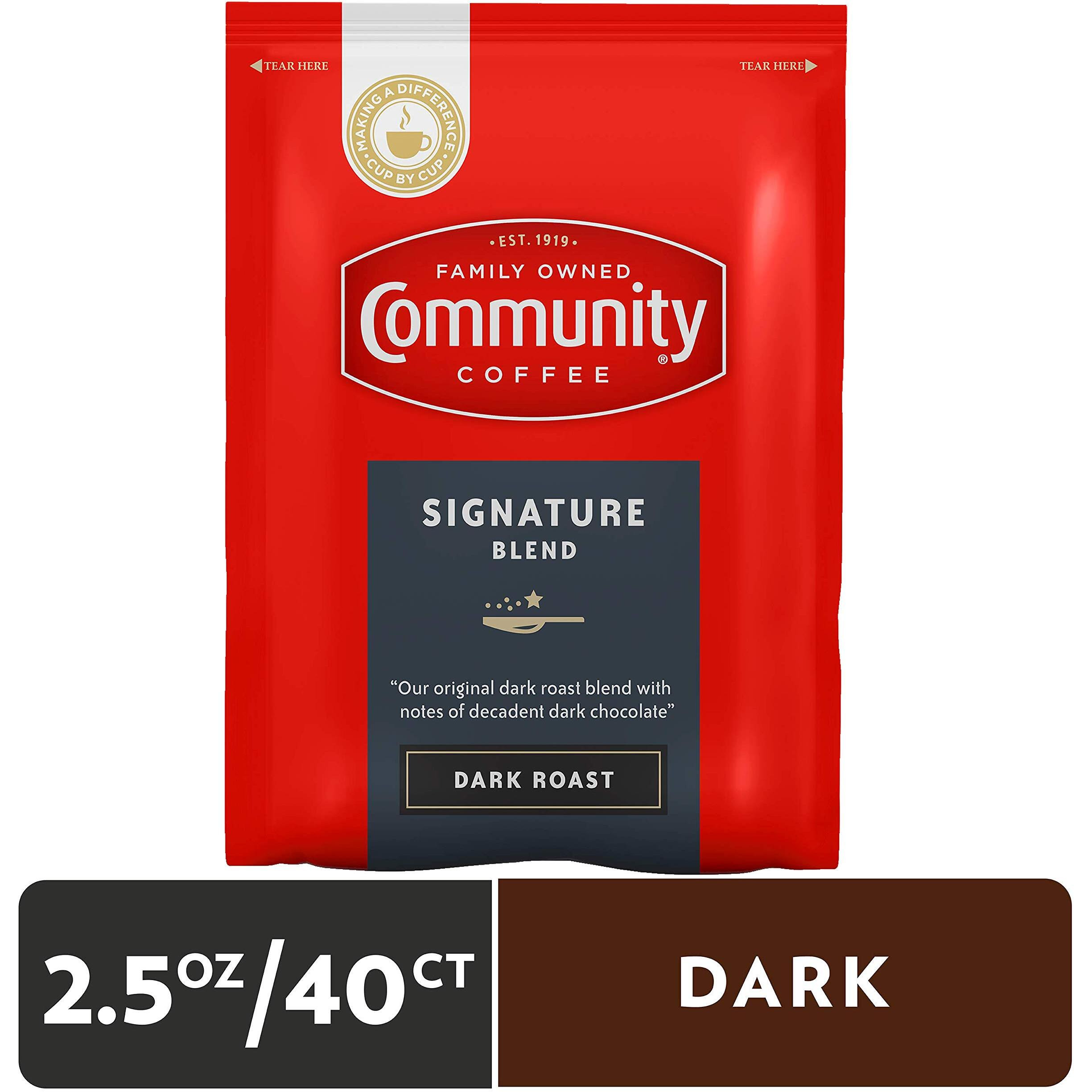 Community Coffee Signature Blend, Dark Roast Pre-Measured Coffee Packs, 2.5 Ounce Bag (Box Of 40)