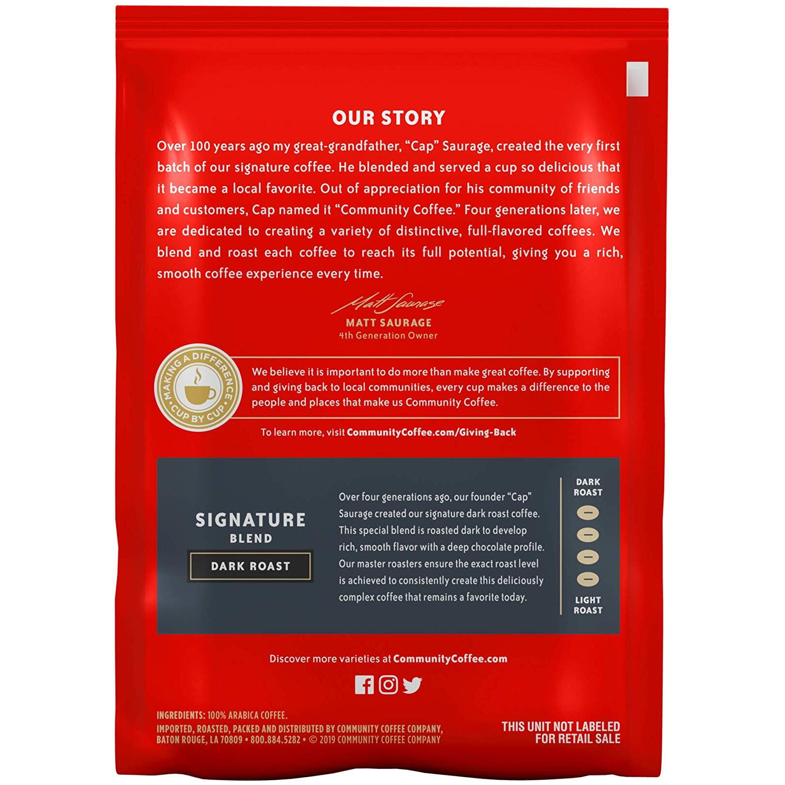 Community Coffee Signature Blend, Dark Roast Pre-Measured Coffee Packs, 2.5 Ounce Bag (Box Of 40)