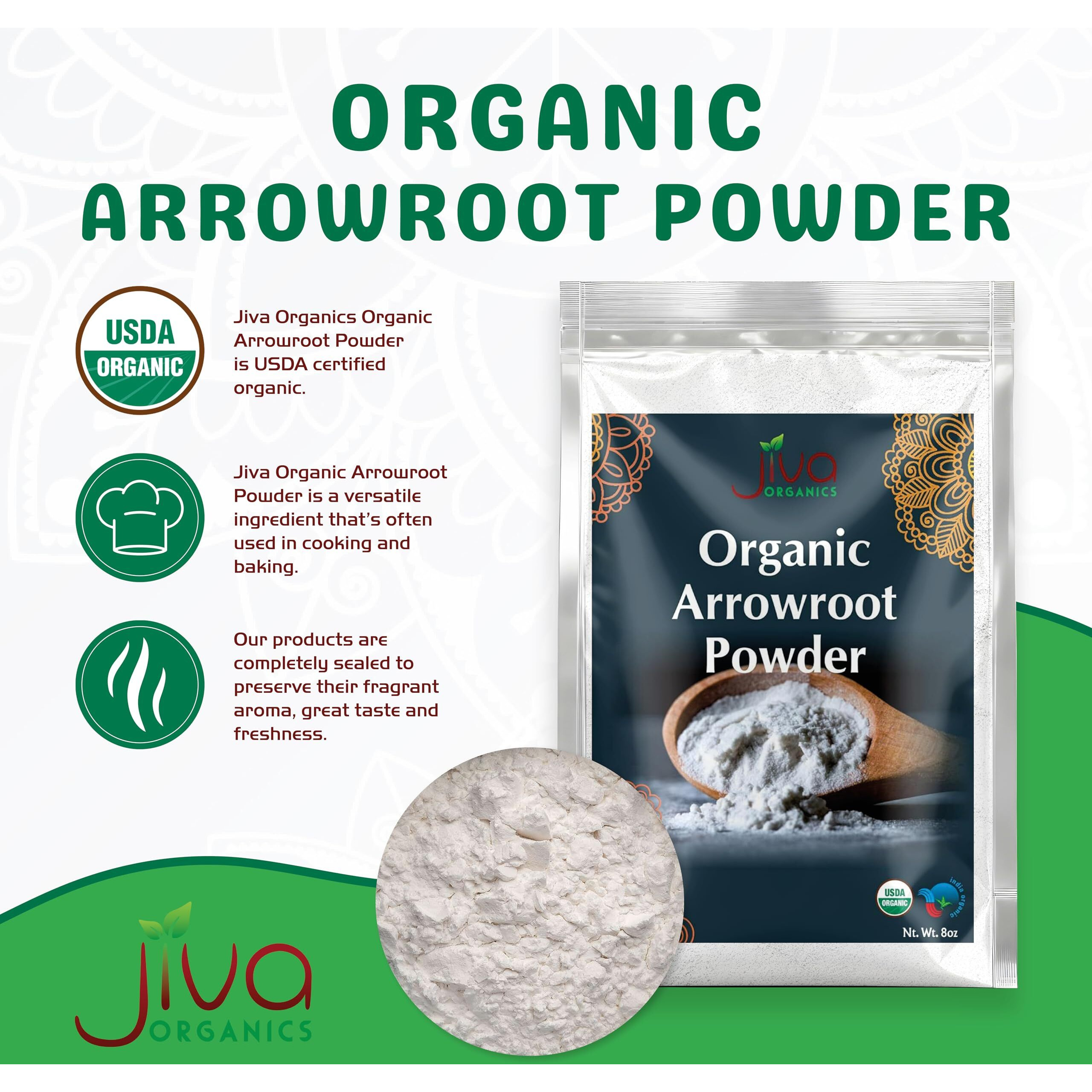 Jiva Organics Organic Arrowroot Flour (Powder) 8 Ounce Bag - Raw, Non-Gmo