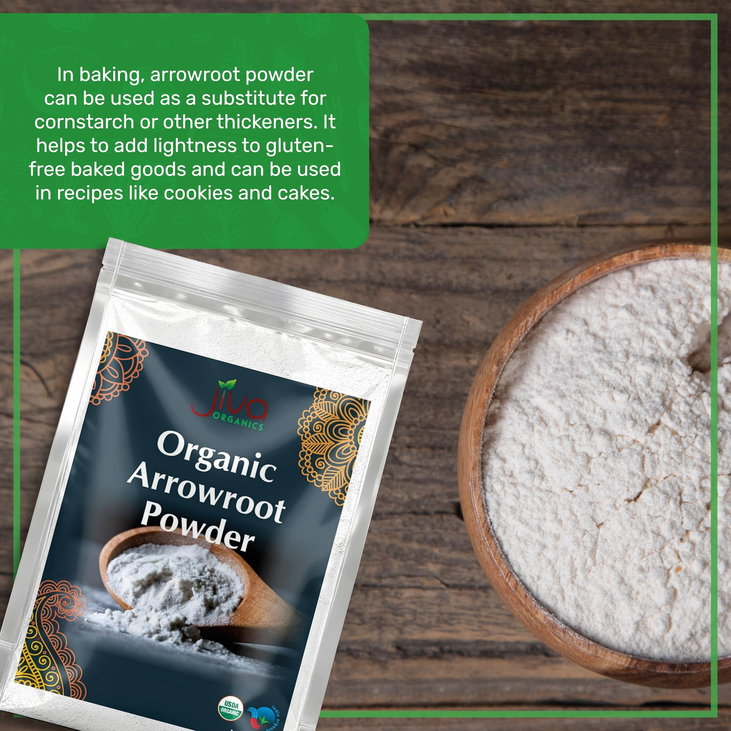 Jiva Organics Organic Arrowroot Flour (Powder) 8 Ounce Bag - Raw, Non-Gmo
