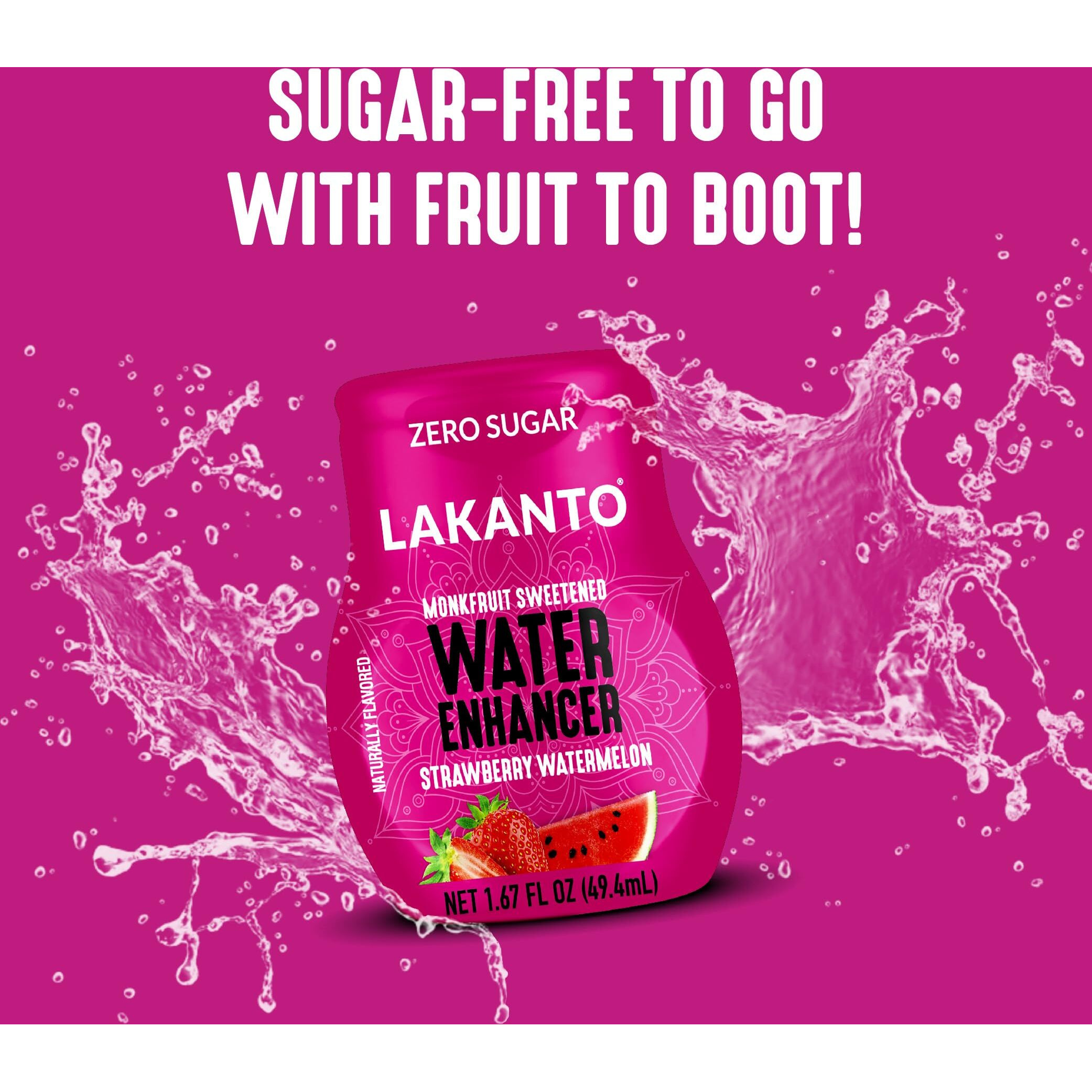 Lakanto Sugar Free Water Enhancer - Sweetened With Monk Fruit Sweetener And Erythritol, On The Go Liquid Hydration, Zero Sugar, Naturally Flavored - Strawberry Watermelon (1.67 Fl Oz - Pack Of 6)