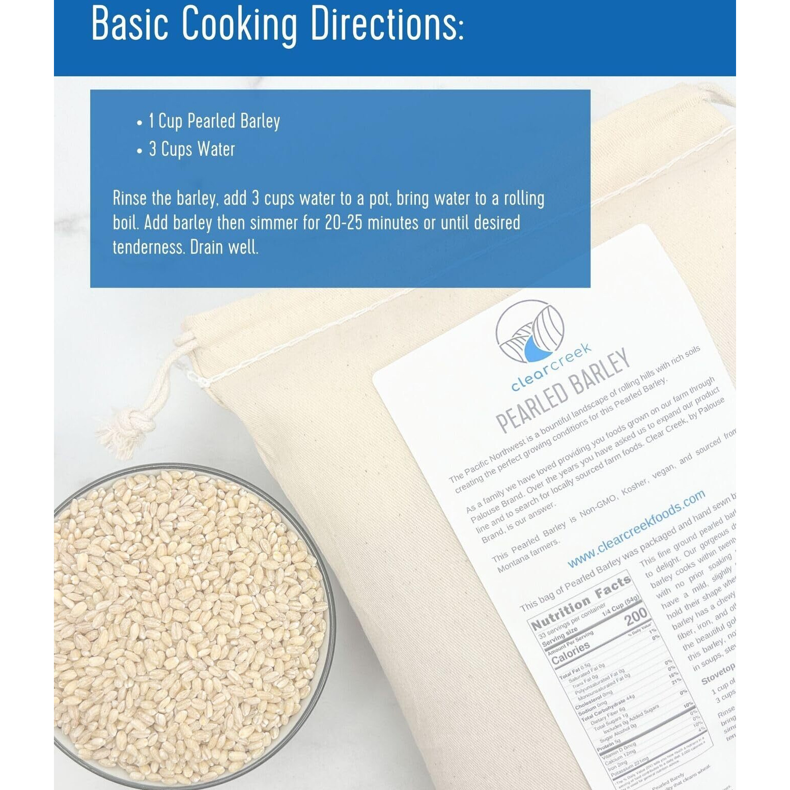 Pearled Barley | 4 Lb Drawstring Bag | Non-Gmo | Kosher | Vegan | Non-Irradiated