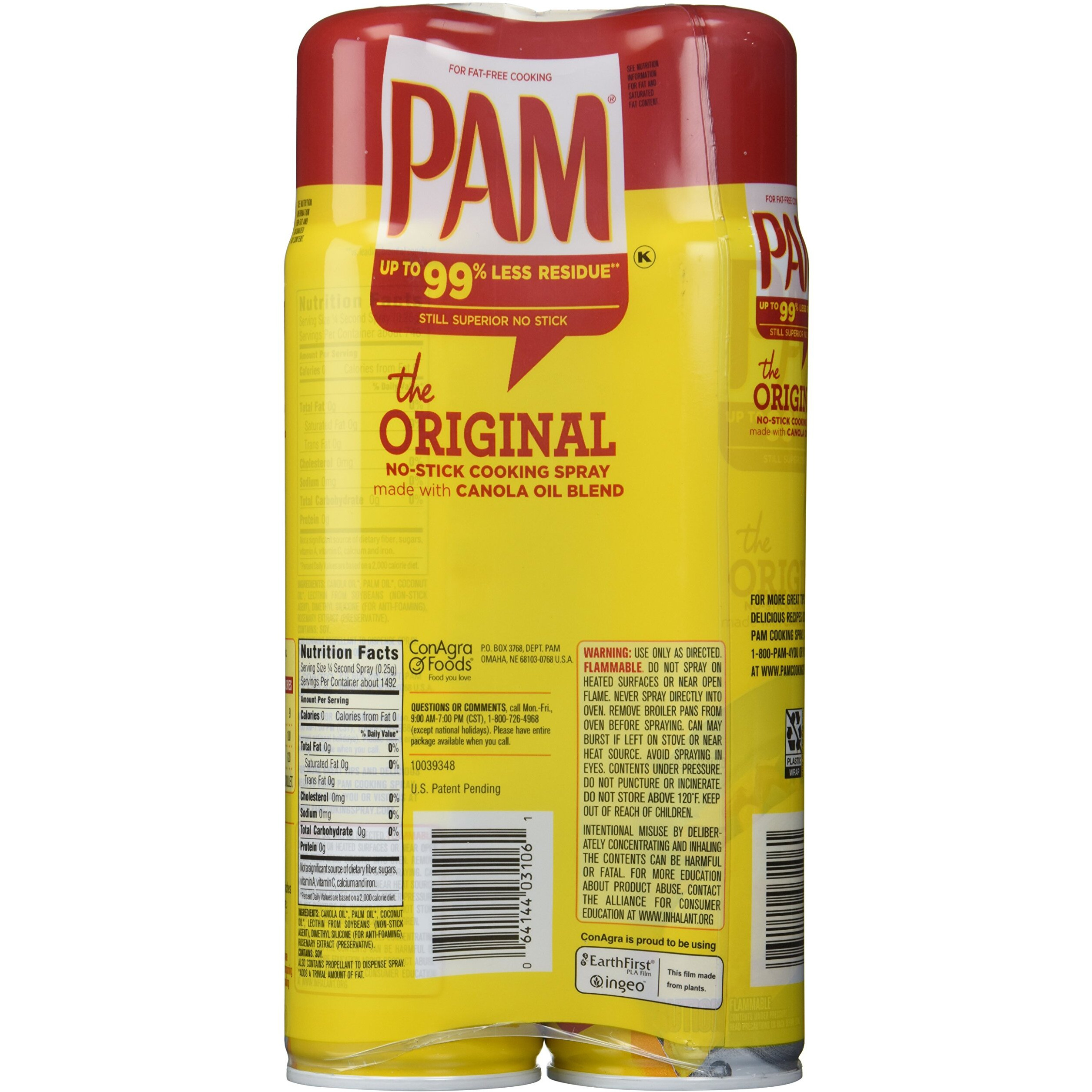 Pam No-Stick Cooking Spray Cans, 16 Ounce, 2 Pack