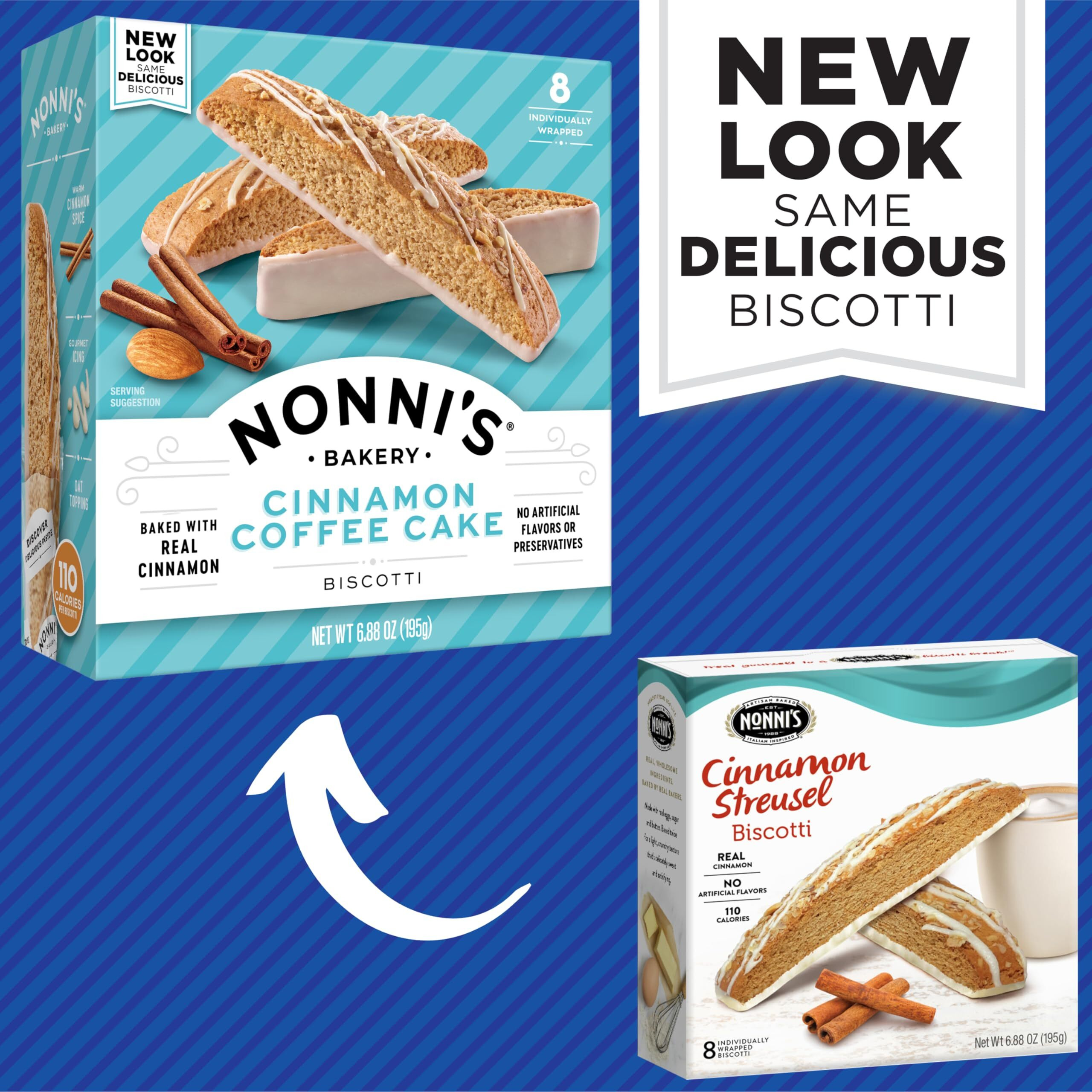 Nonni's Cinnamon Coffee Cake Biscotti Italian Cookies - 6 Boxes Italian Biscotti Almond Cookies W/Cinnamon Streusel Icing - Biscotti Individually Wrapped Cookies - Kosher Coffee Cookies - 6.88 Oz