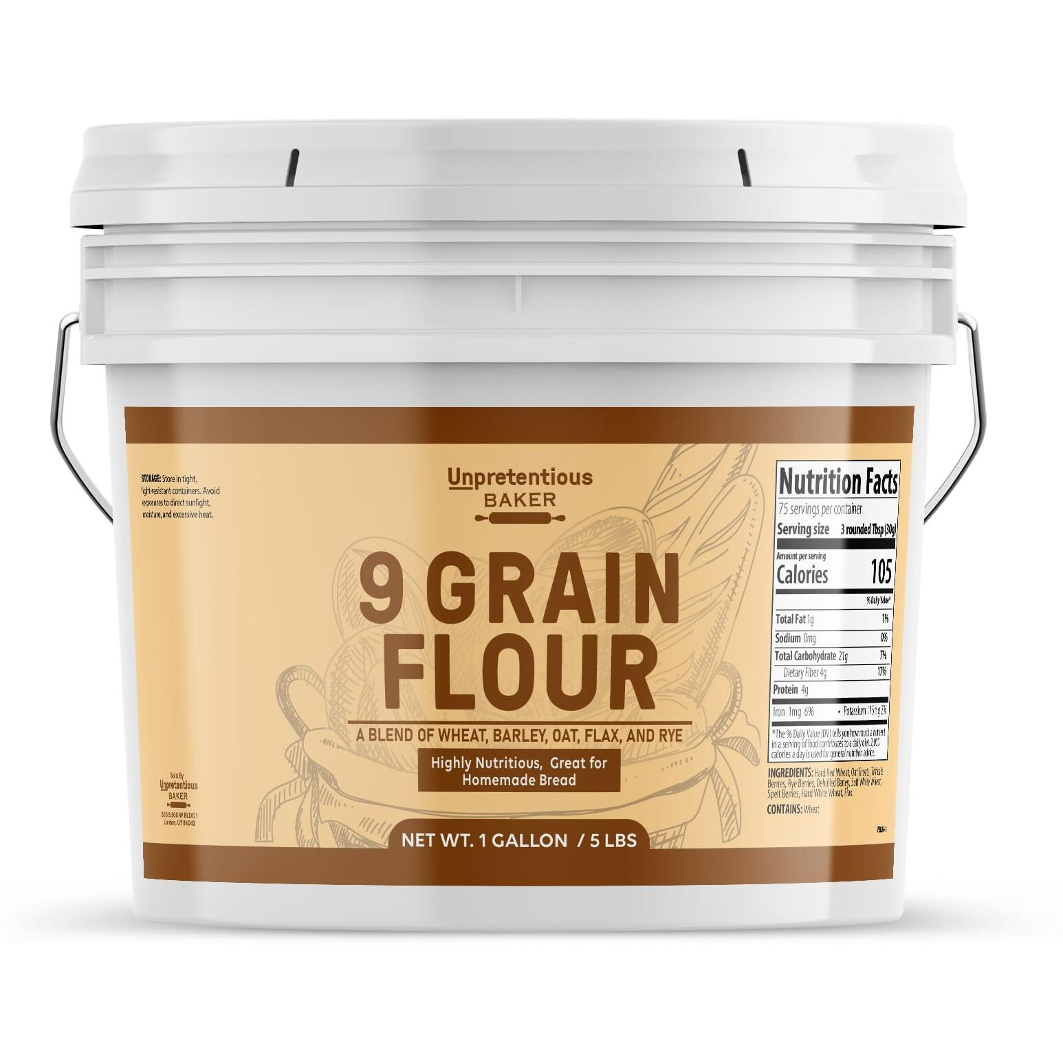 Unpretentious 9 Grain Flour, 1 Gallon, Bread & Dough, Storable, Fresh Homemade Bread