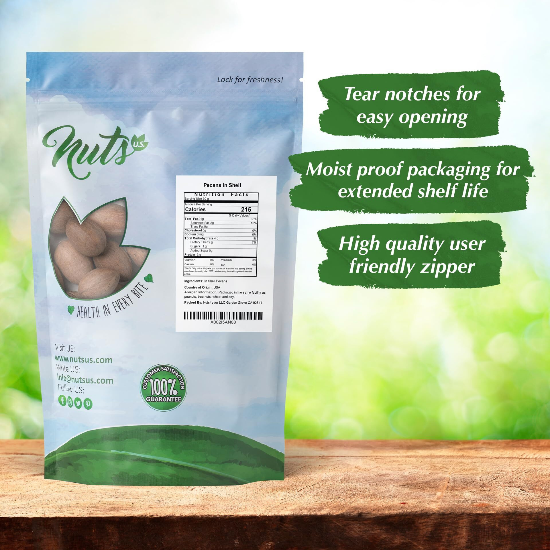 Nuts U.S. - Pecans In Shell | Whole, Raw And Unsalted | No Added Flavor Or Color | Fresh Buttery Taste And Easy To Crack | Natural Unshelled Pecans Packed In Resealable Bags (2 Lbs)