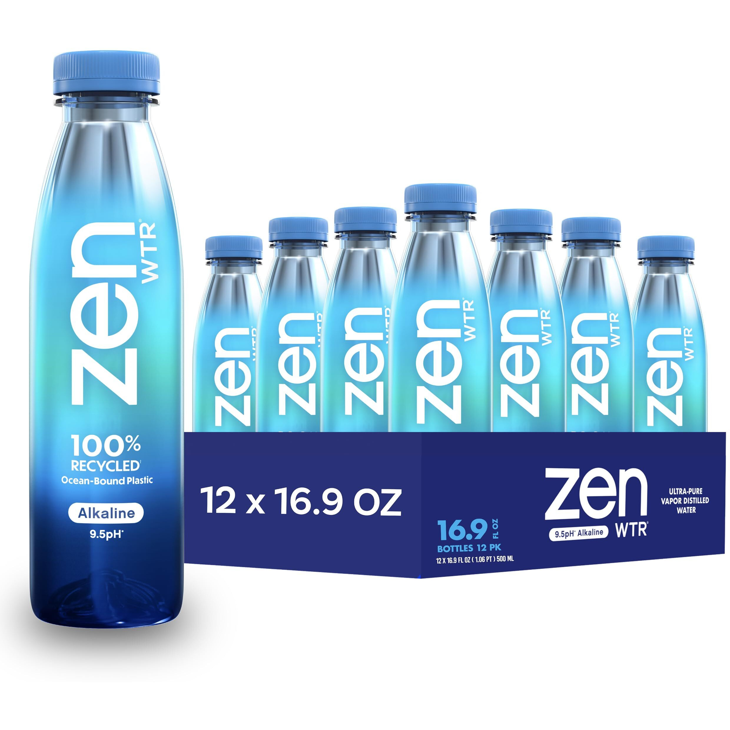 Zenwtr Ultra-Pure, Vapor Distilled Water, 16.9 Oz (Pack Of 12) Bottled Water, 9.5 Ph Alkaline Water With Electrolytes For A Crisp, Refreshing Taste