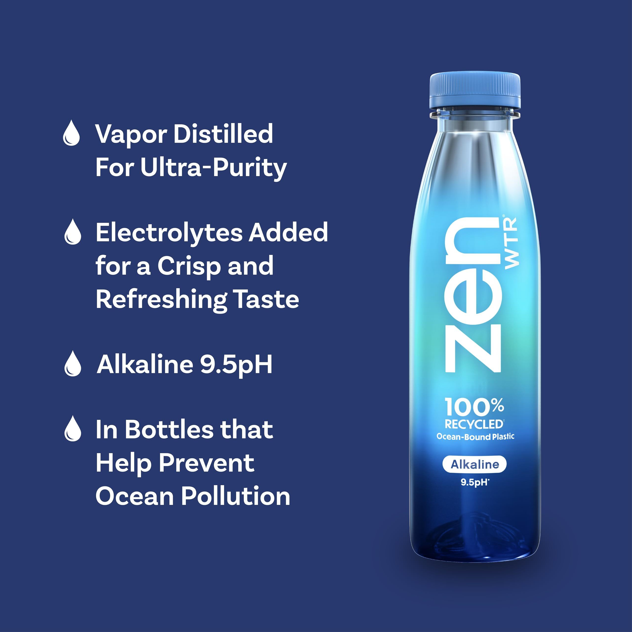 Zenwtr Ultra-Pure, Vapor Distilled Water, 16.9 Oz (Pack Of 12) Bottled Water, 9.5 Ph Alkaline Water With Electrolytes For A Crisp, Refreshing Taste