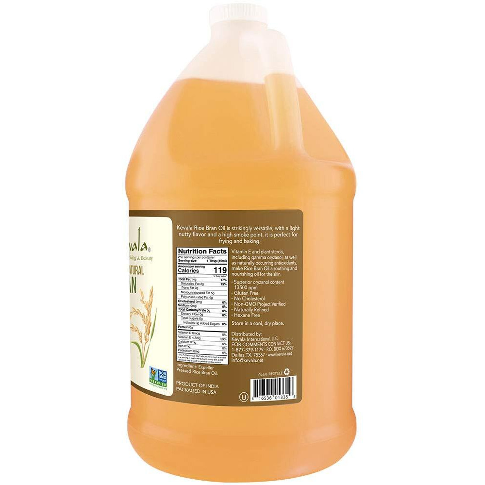 Kevala Rice Bran Oil - Rice Bran Oil For Cooking - Rice Oil - Deep Frying Oil - Non Gmo Cooking Oil - High Heat Cooking Oil - 128 Fluid Ounces - 1 Gal