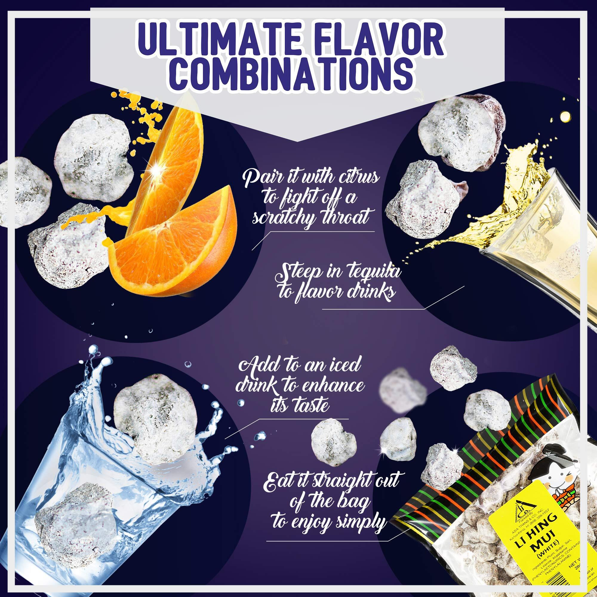 Asia Trans Seeded White Li Hing Mui Crack Seed Plums | Hawaiian Favorite | Salty, Sour, & Bitter Dried Asian Plum Candy