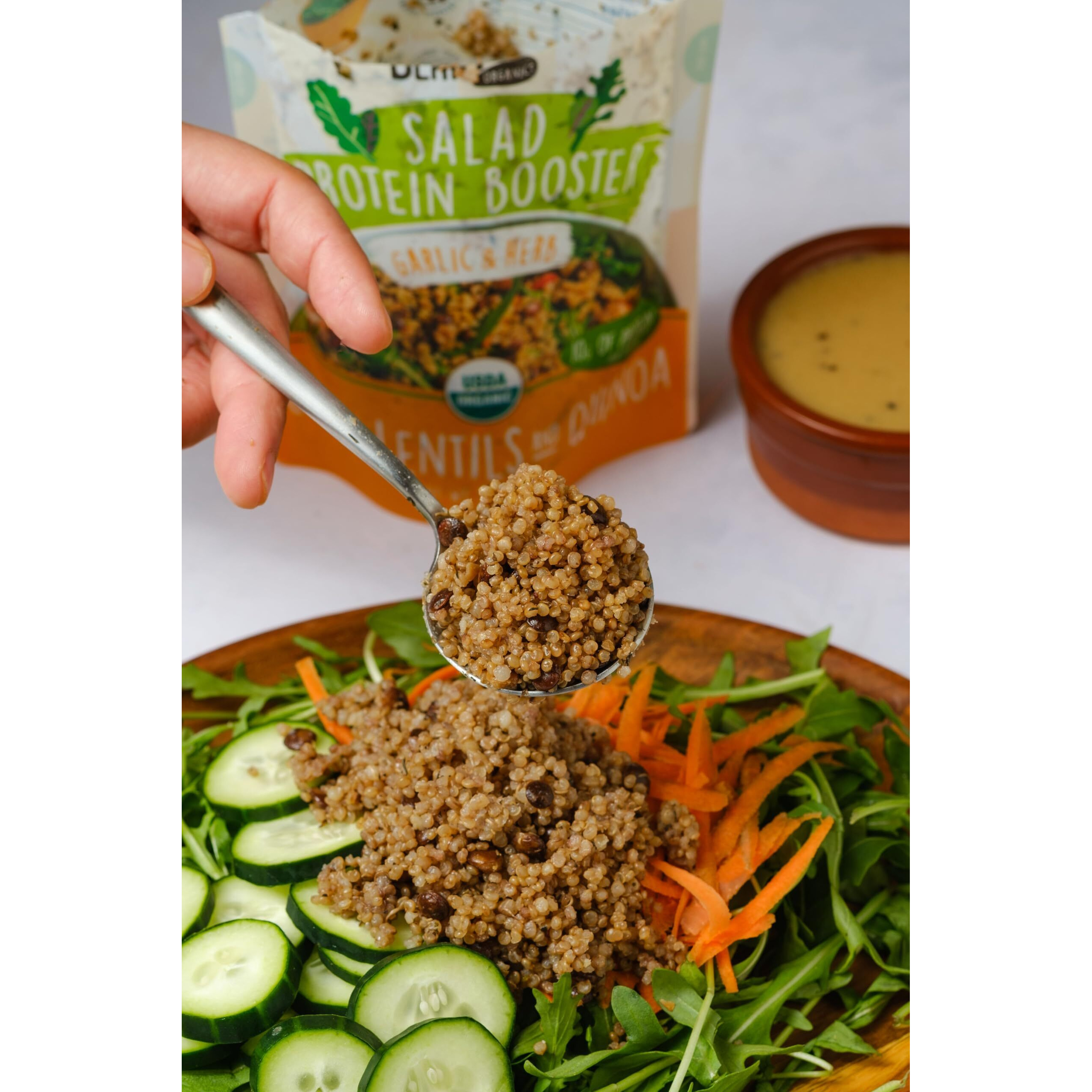 Beanvivo 3-Pack Salad Protein Booster - Organic Cooked Lentils & Quinoa With Garlic & Herbs, Delivering A Burst Of Taste And 10G Of Protein-Packed Goodness In Every Pouch 5Oz