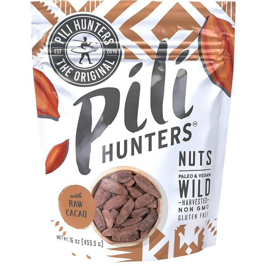 Pili Hunters Wild Sprouted Pili Nuts - Raw Cacao & Organic Coconut Sugar - Paleo & Vegan Keto Snack For Low Carb Energy - Gluten & Dairy Free Superfood - Non-Gmo - As Seen On Shark Tank - (16 Oz Bag)