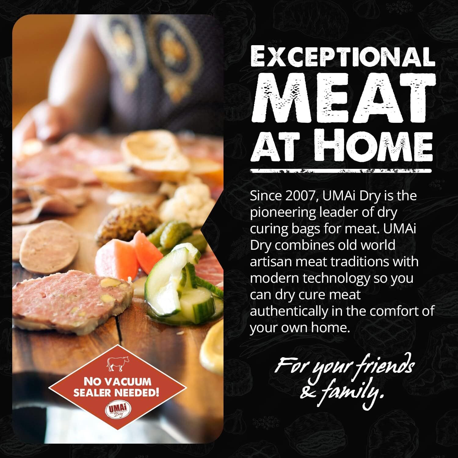 Umai Dry Charcuterie Kit - Dry Curing Meat Kit Incl. 3 Large & 2 Small Dry Age Bags For Meat, Instacure 2 & Juniper Berries, Create Gourmet Charcuterie Boards In Your Refrigerator Over 1 To 6 Months