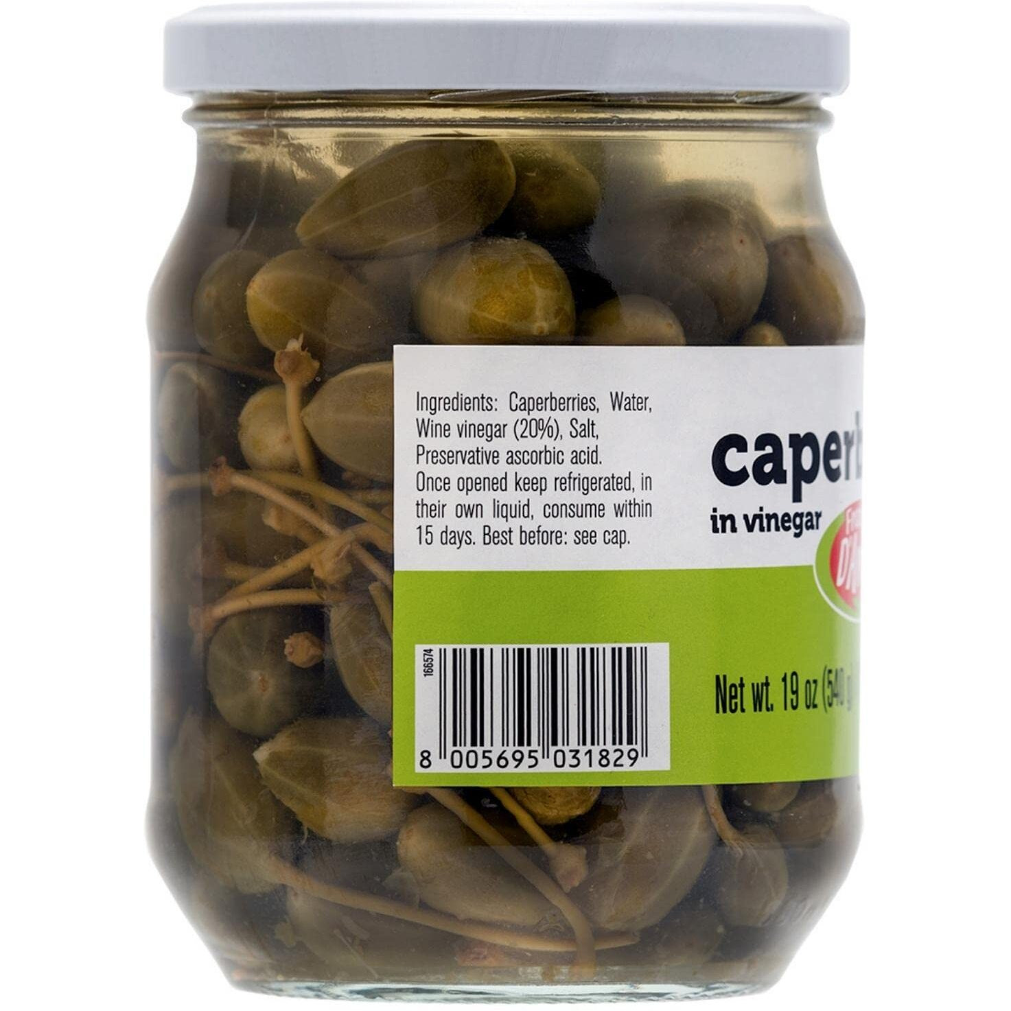 Caperberries, Premium Qulaity, First Selection, Pickled, Capers, Family Size, 19Oz (540G), Non-Gmo, Fratelli D'Amico, Product Of Italy.