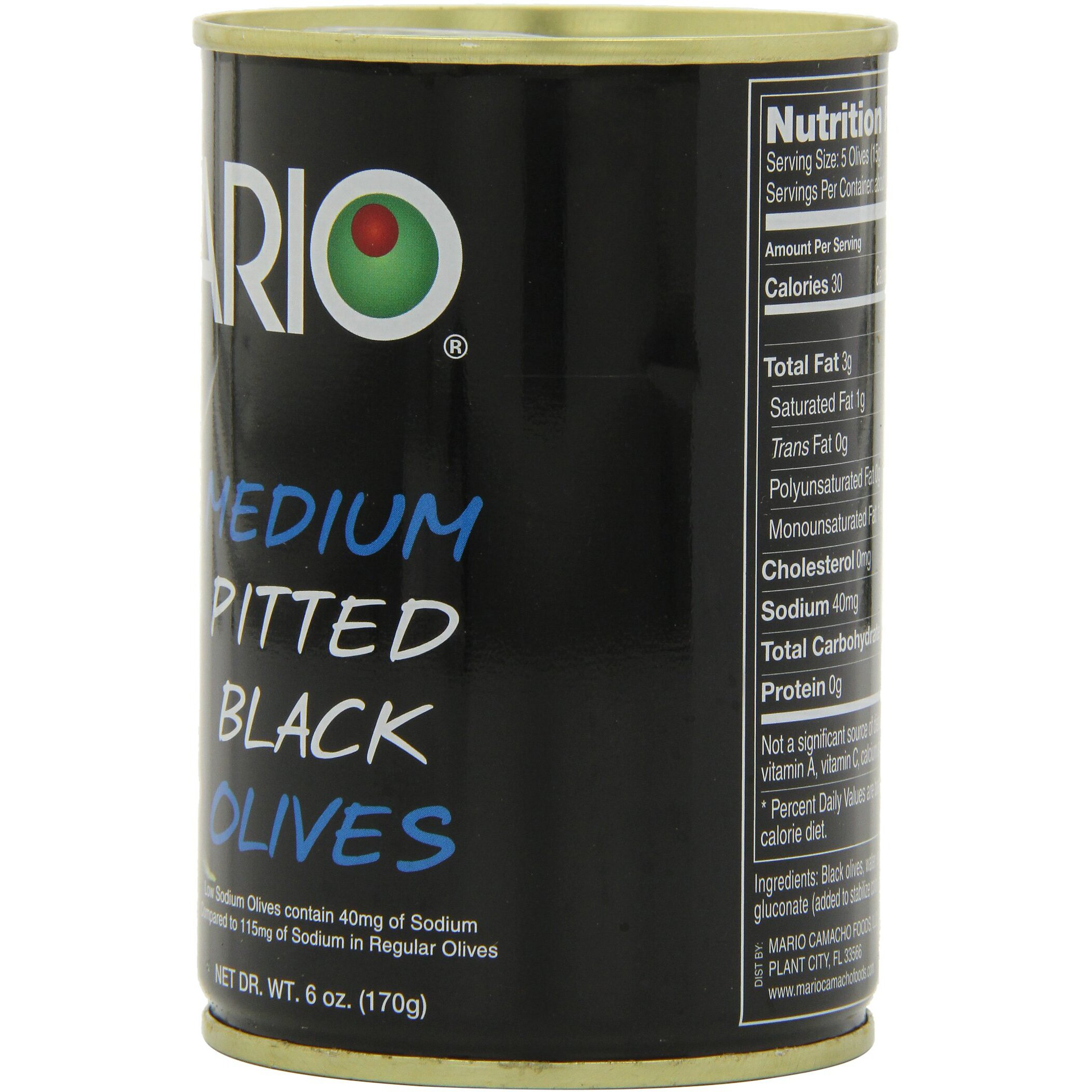 Mario Camacho Foods Low Sodium Black Olives, Medium Pitted, 6.0 Ounce (Pack Of 12)