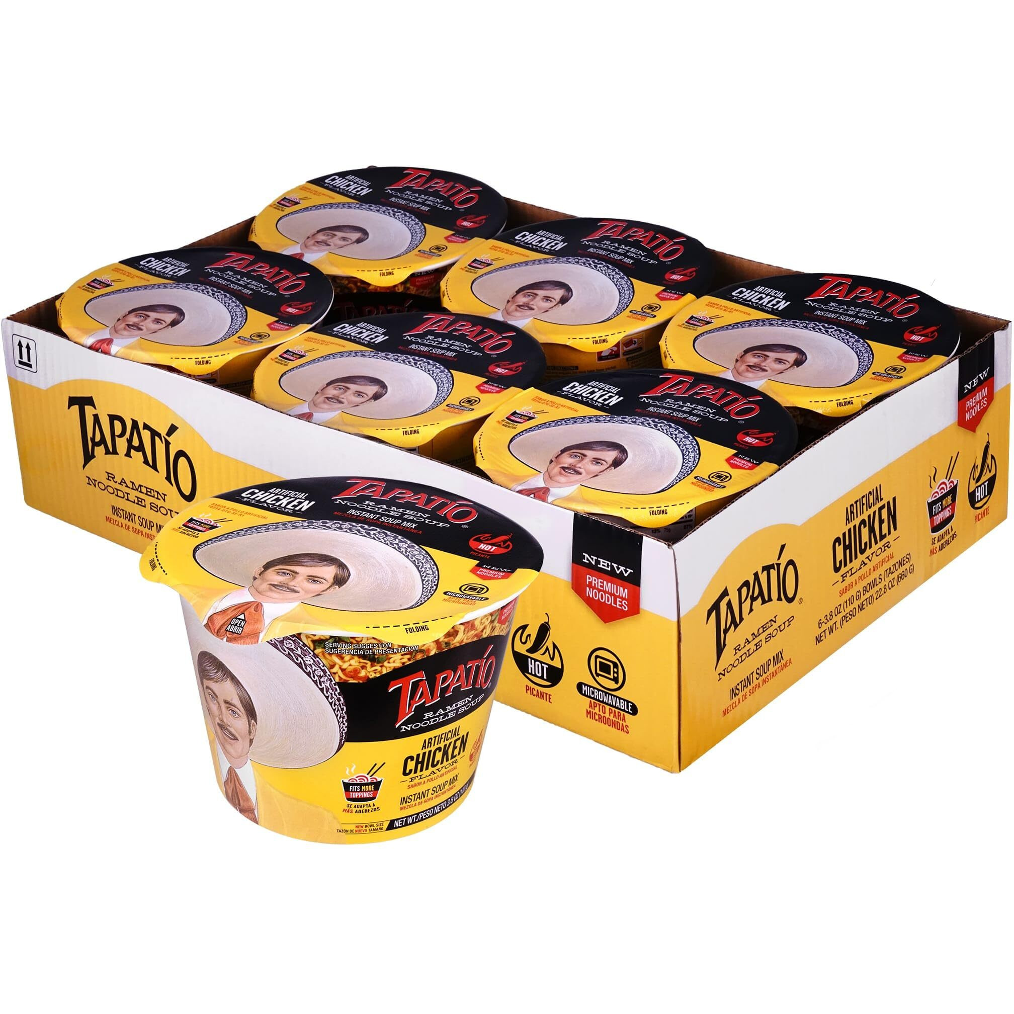 Tapatio Spicy Ramen Noodle Soup Big Bowl - Chicken Flavor - 3.88 Oz (Bulk Case Of 6)