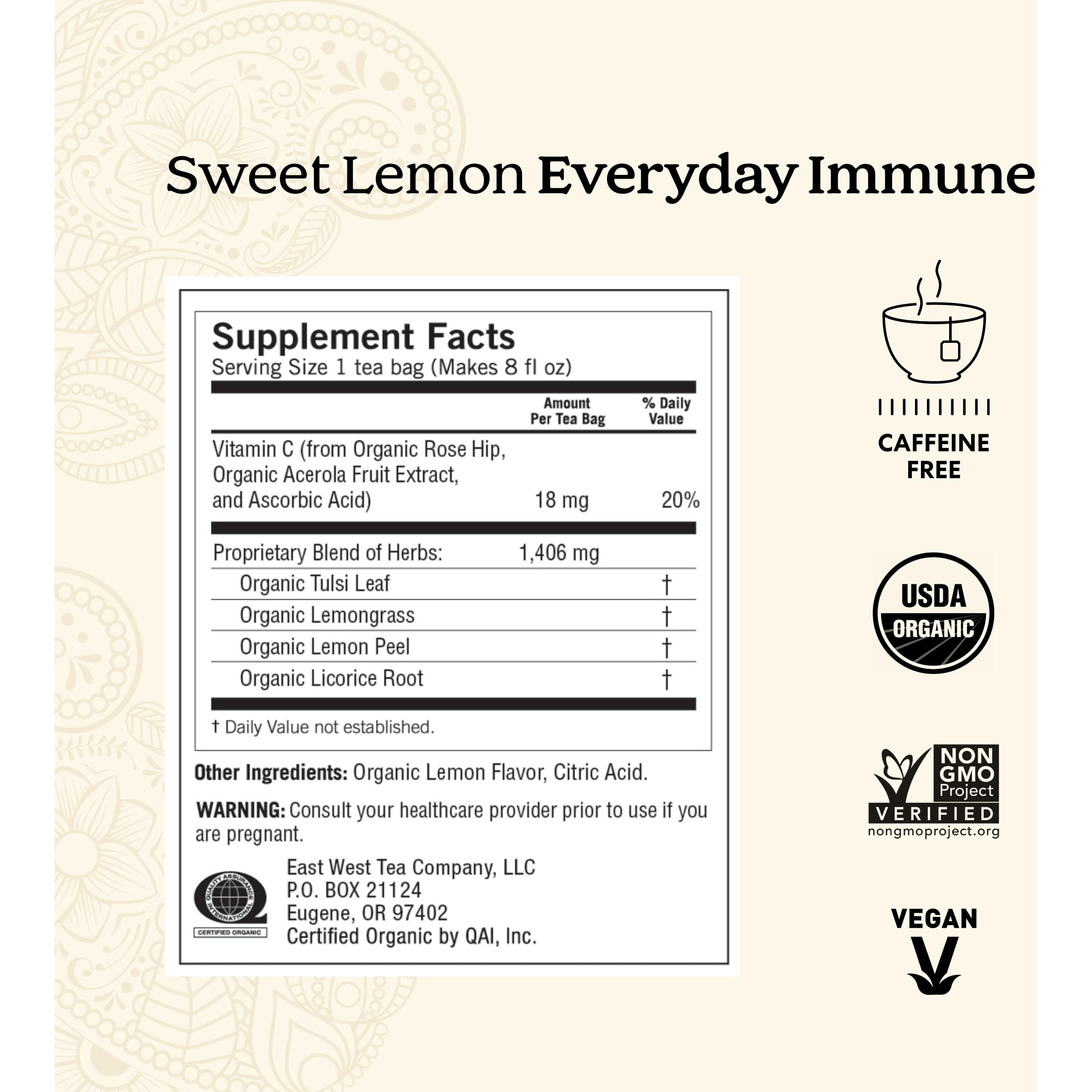 Yogi Tea Sweet Lemon Everyday Immune Tea - 16 Tea Bags Per Pack (6 Packs) - Daily Immune Support Tea - Delicious Lemon Tea Bags - Includes Tulsi, Lemongrass, Rose Hip, Lemon Peel & More