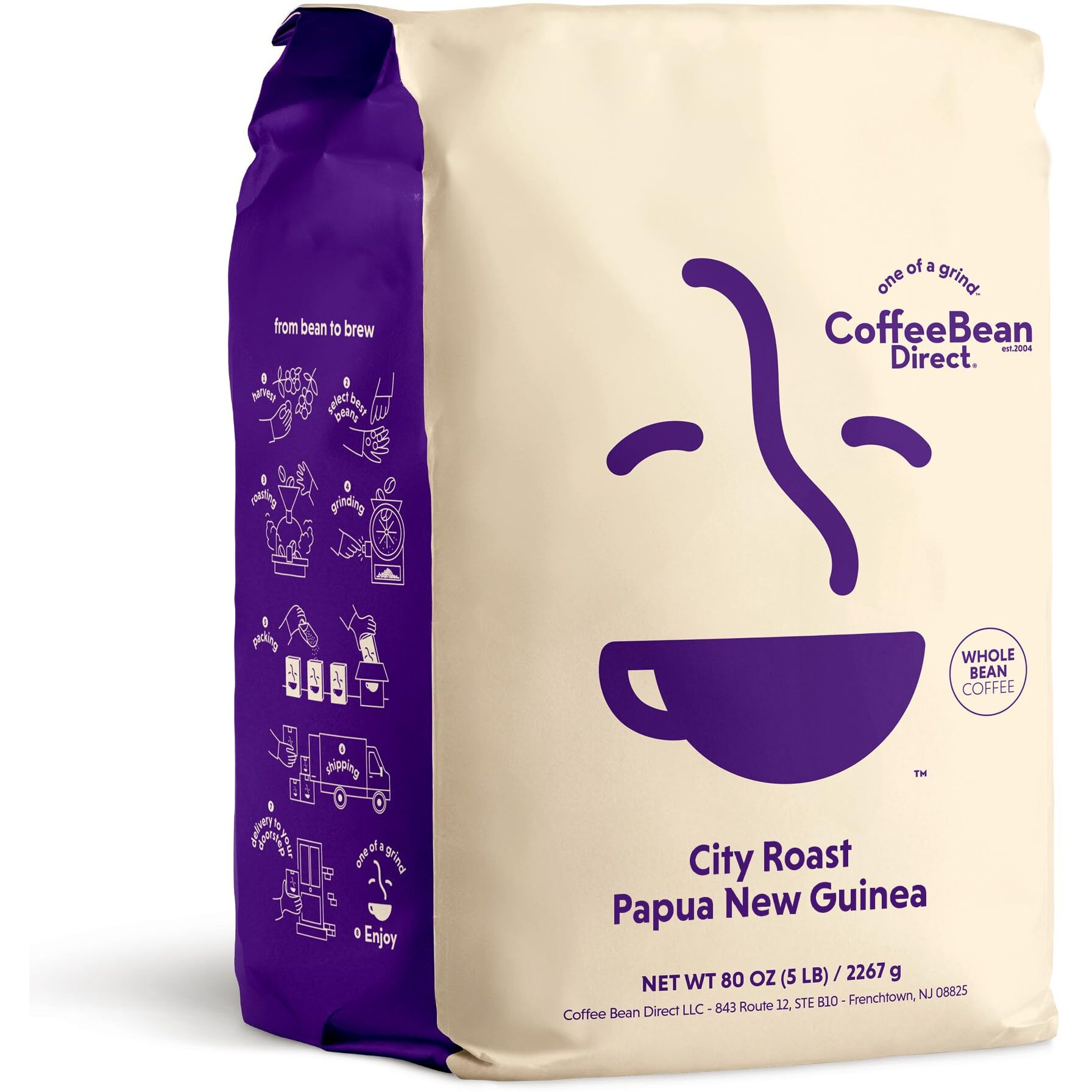 Coffee Bean Direct City Roast Papua New Guinea, Whole Bean Coffee, 5-Pound Bag