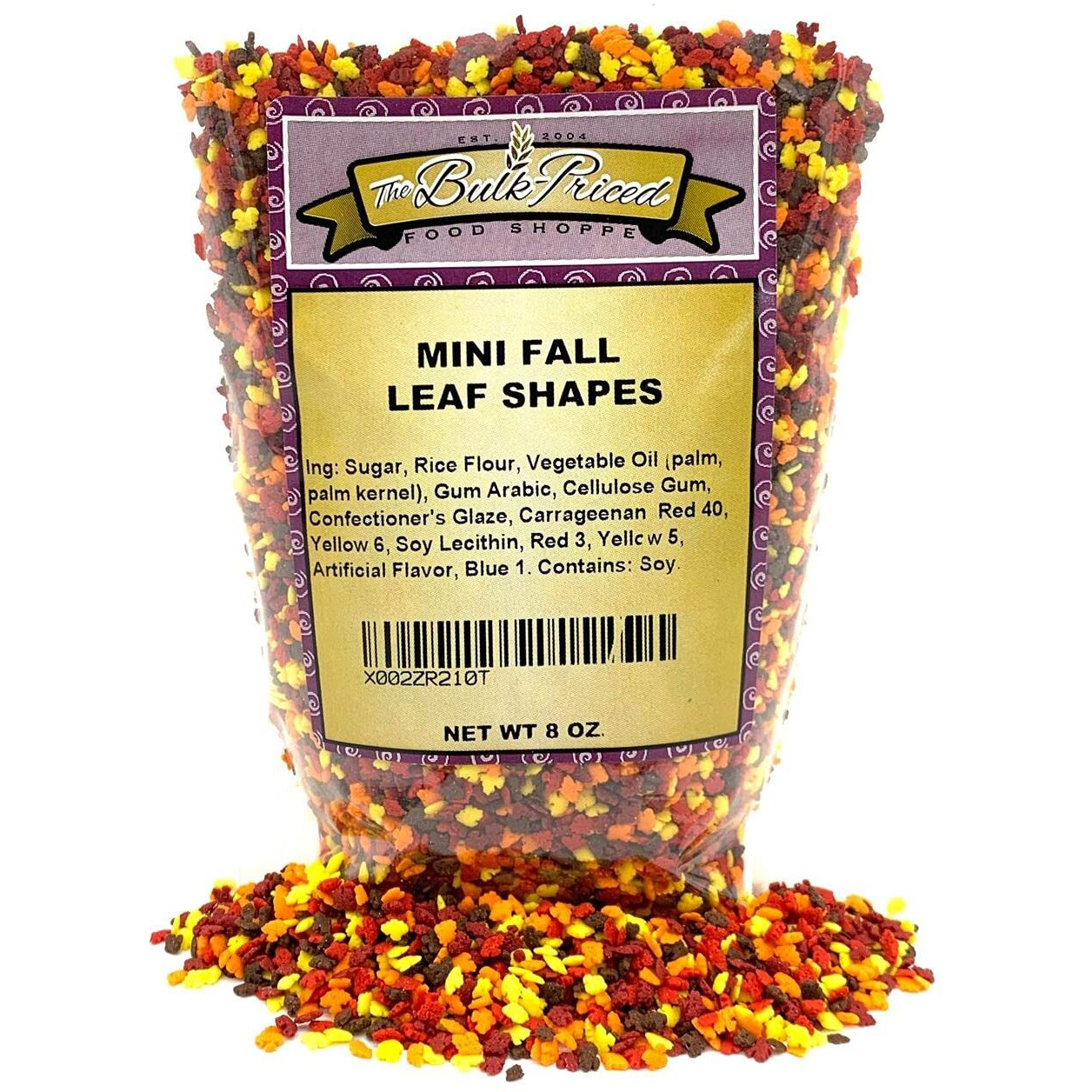 Mini Fall Leaf Shaped Sprinkles, Mixed Fall Colors, Bulk Size (8 Oz. Resealable Zip Lock Stand Up Bag)