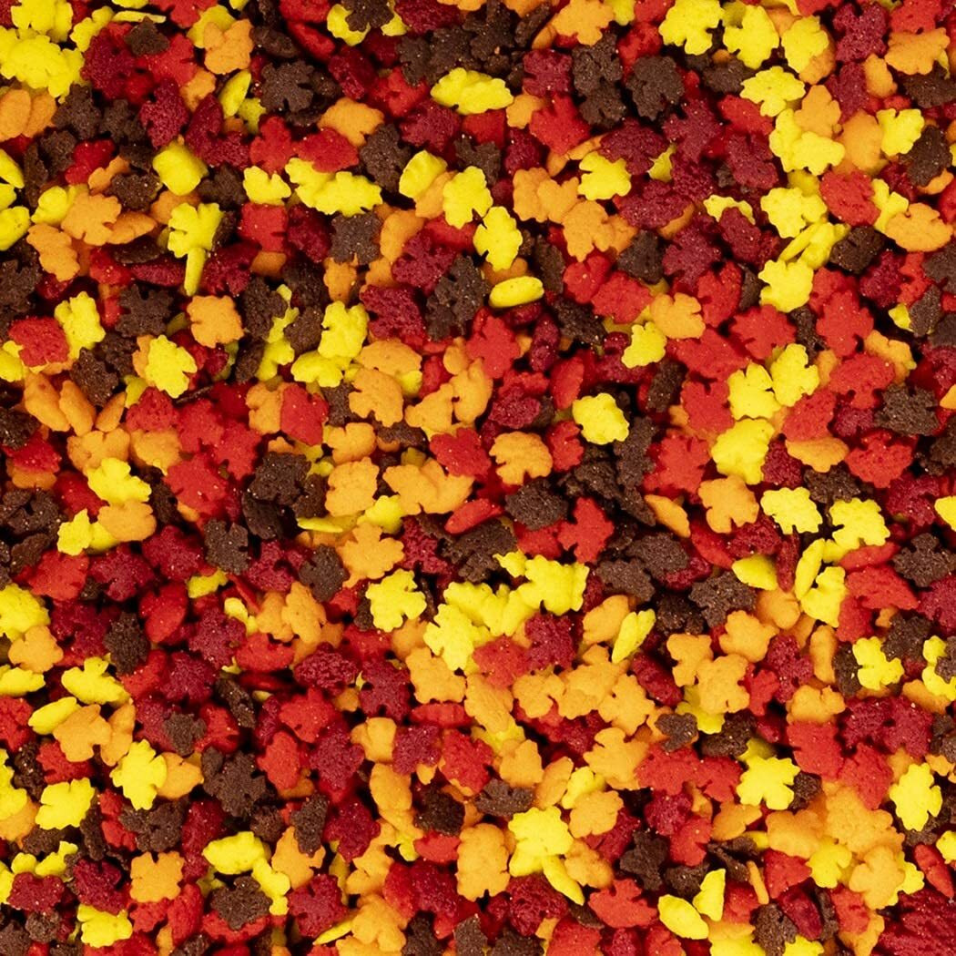 Mini Fall Leaf Shaped Sprinkles, Mixed Fall Colors, Bulk Size (8 Oz. Resealable Zip Lock Stand Up Bag)