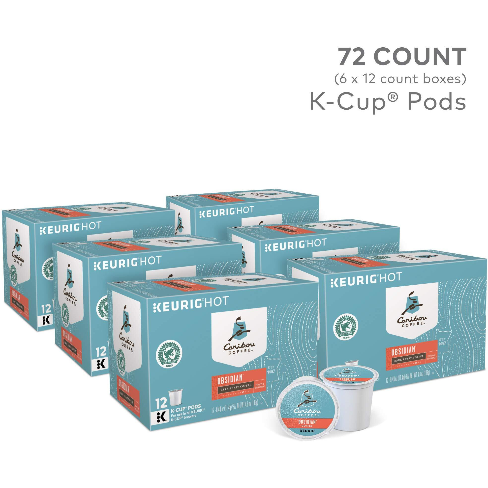 Caribou Coffee Obsidian, Single-Serve Keurig K-Cup Pods, Medium Roast Coffee, 72 Count