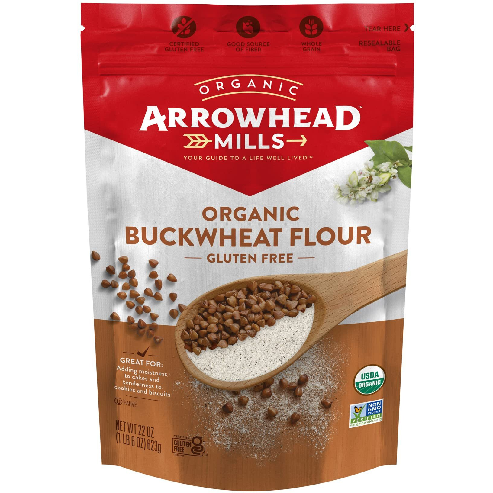 Arrowhead Mills Organic Buckwheat Flour Bag, Gluten Free, 1.37 Pound (Pack Of 6)