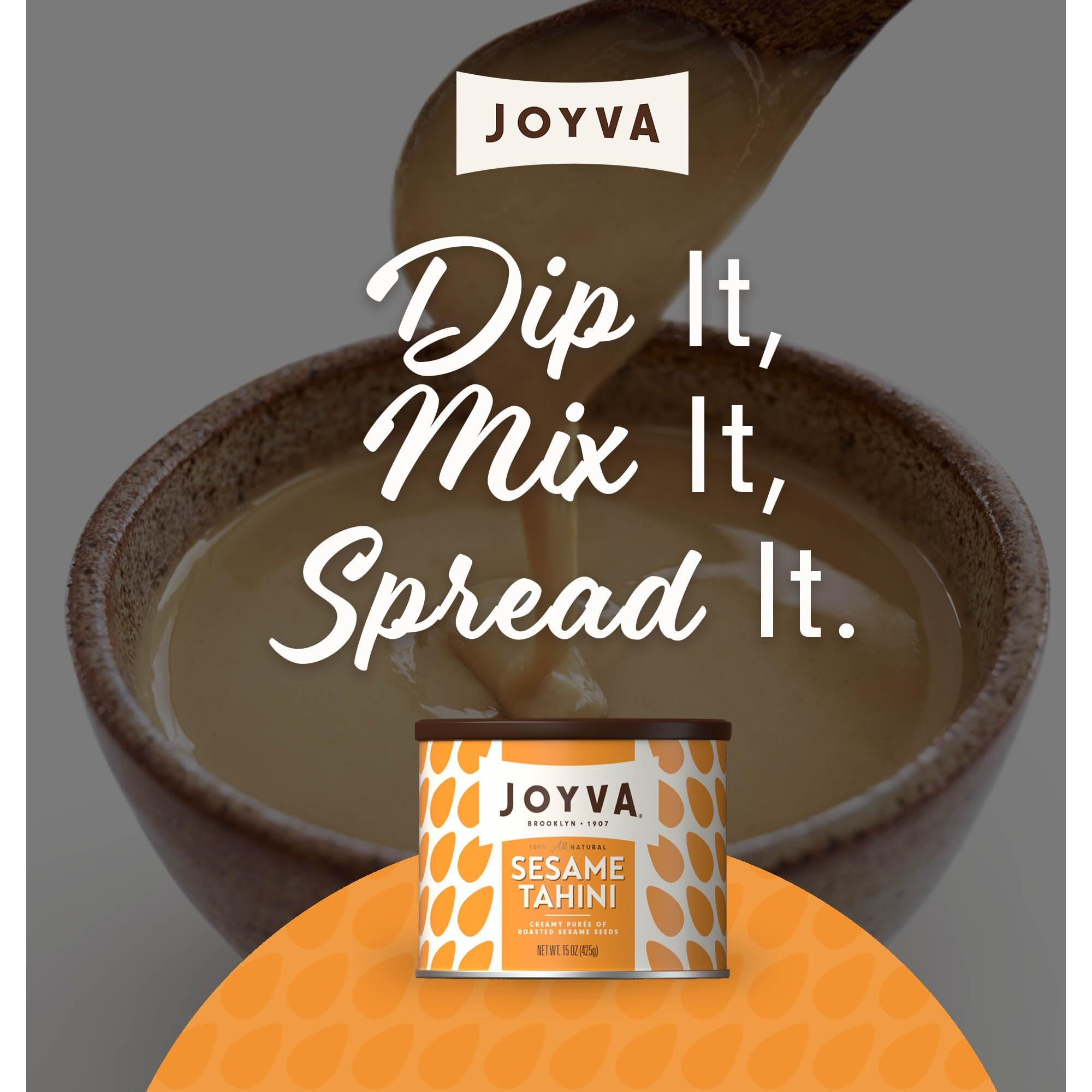 Joyva Sesame Tahini | Pack Of 2, 15Oz Tins | 100% Pure Roasted Sesame Seed Pur  E | Silky Smooth & Creamy | Mildly Nutty | All-Natural Superfood | Non-Gmo, Gluten Free, Kosher & Vegan | Paleo & Keto Friendly