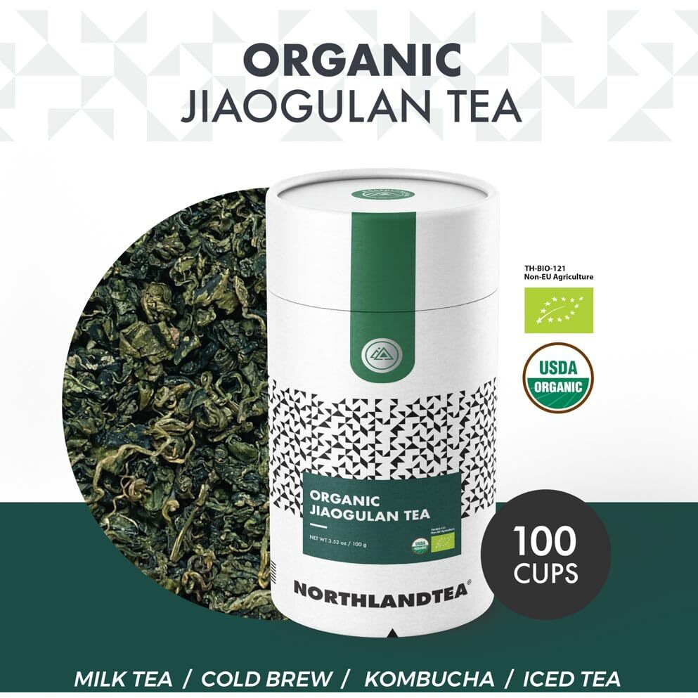 Organic Gynostemma Tea - Jiaogulan Tea 3.52 Oz - Certified Usda & Eu Organic - Loose Leaf - Caffeine Free - Directly From Thailand Local Farmer - Eternal Life Herb - Northlandtea