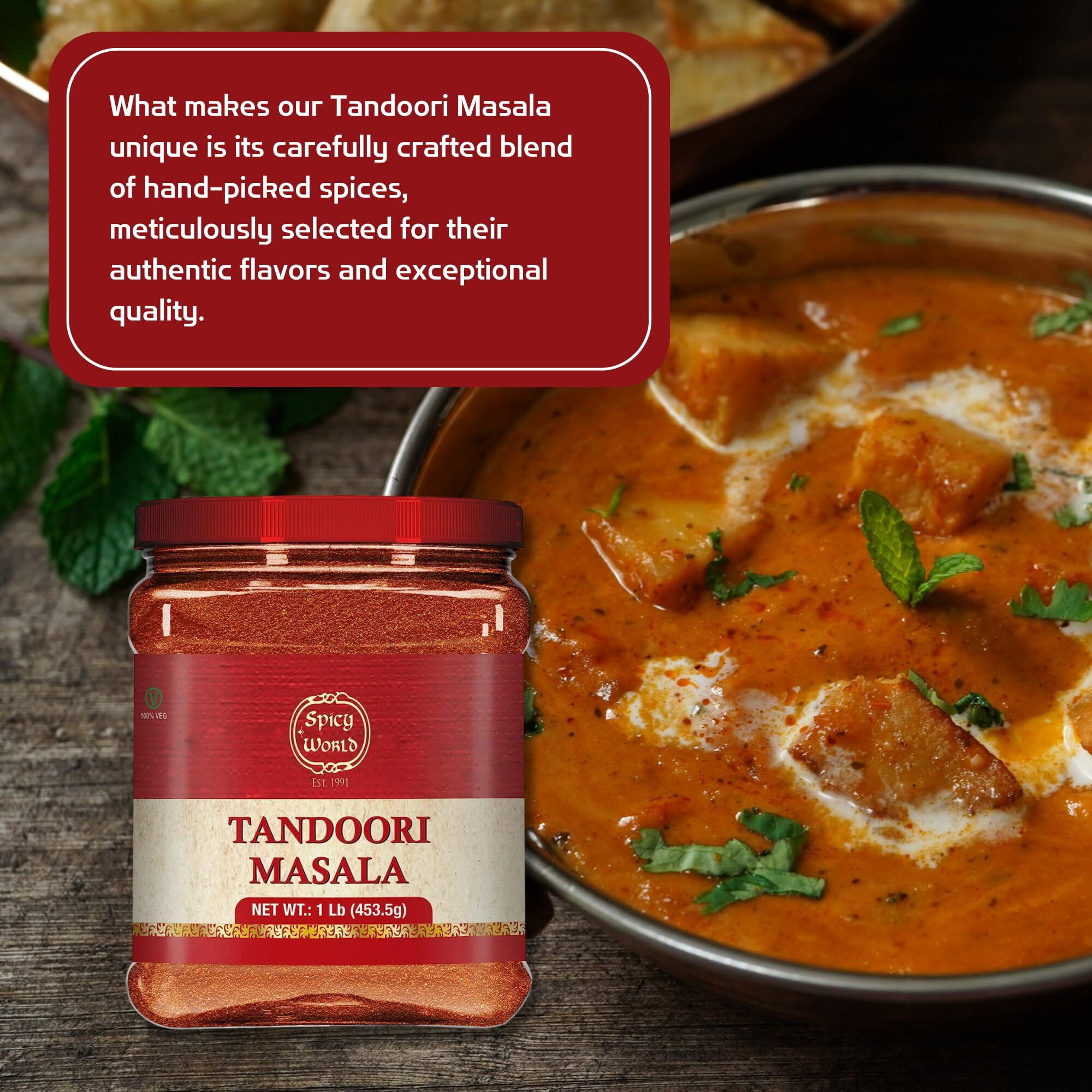 Spicy World Tandoori Masala 1 Lb Jar Pack (Bulk Spice) - 16 Ounce - Seasoning - Natural, No Colors Added - Tikka Masala -