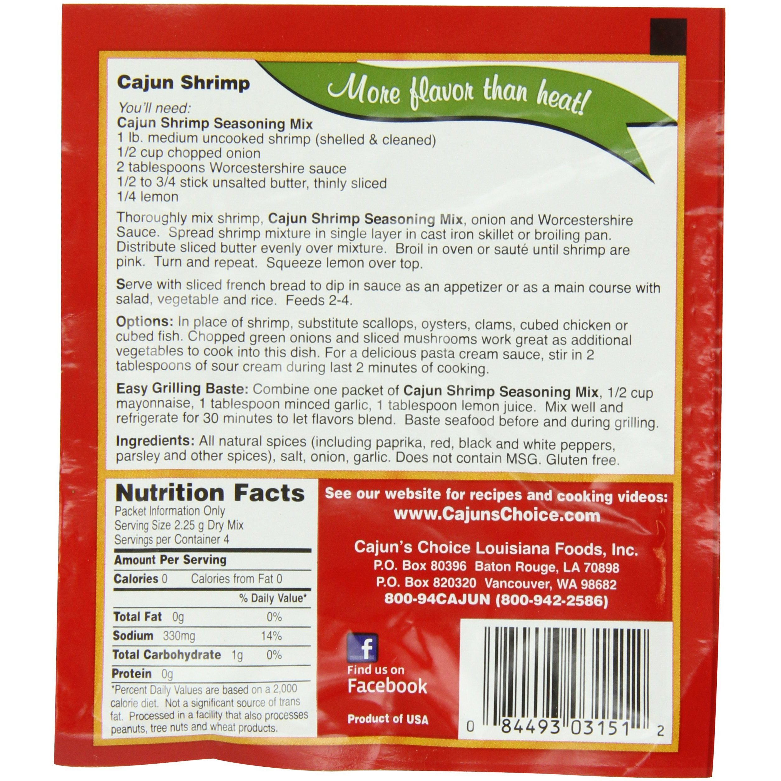 Cajun's Choice - Cajun Shrimp Seasoning .3 Oz - Spicy Blend Of Herbs And Spices For Grilling, Saut  Ing, And Boiling - Adds Zesty, Creole Flavor To Seafood And More (Pack Of 12)