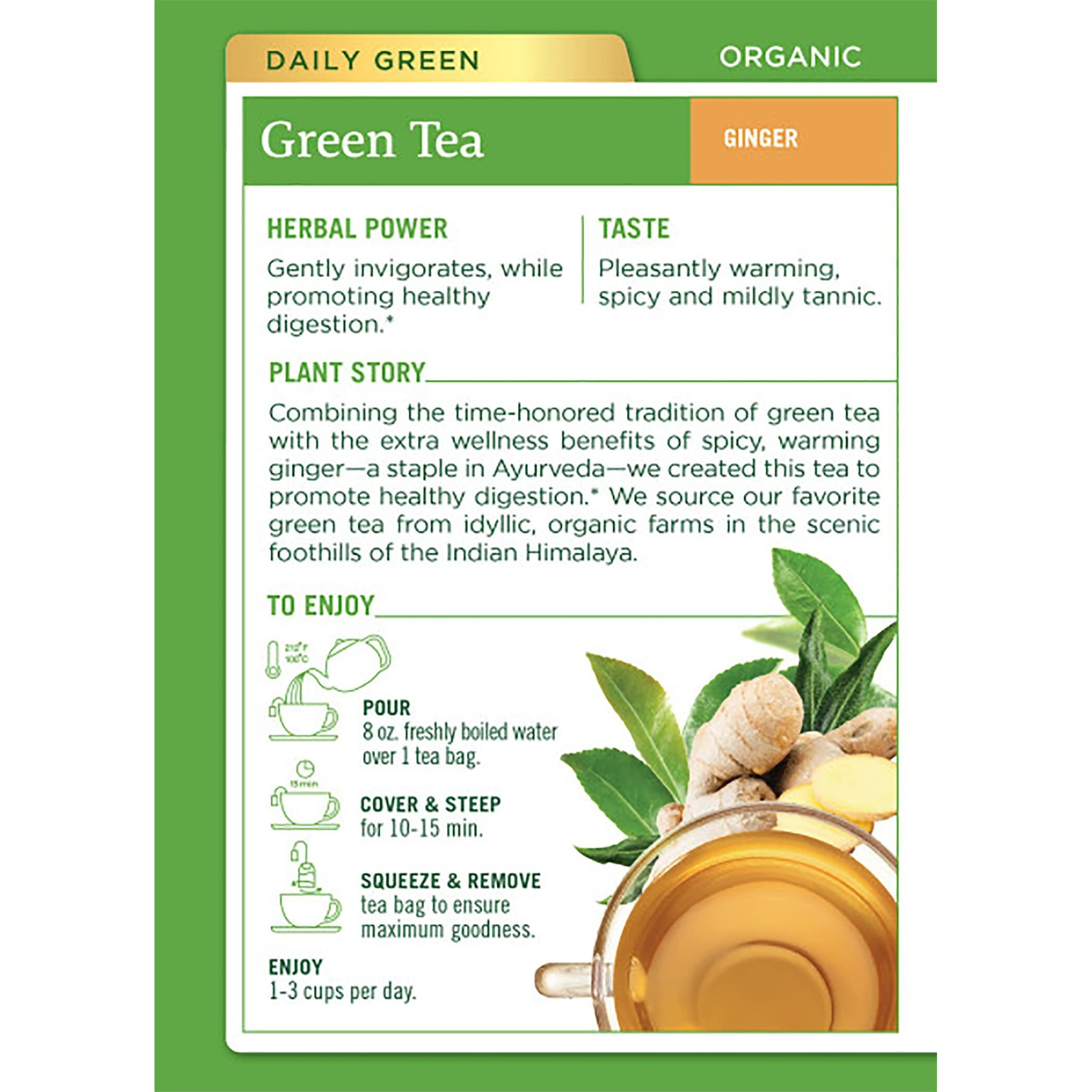 Traditional Medicinals Organic Green Tea Ginger Herbal Tea, Promotes Healthy Digestion, (Pack Of 1) - 16 Tea Bags