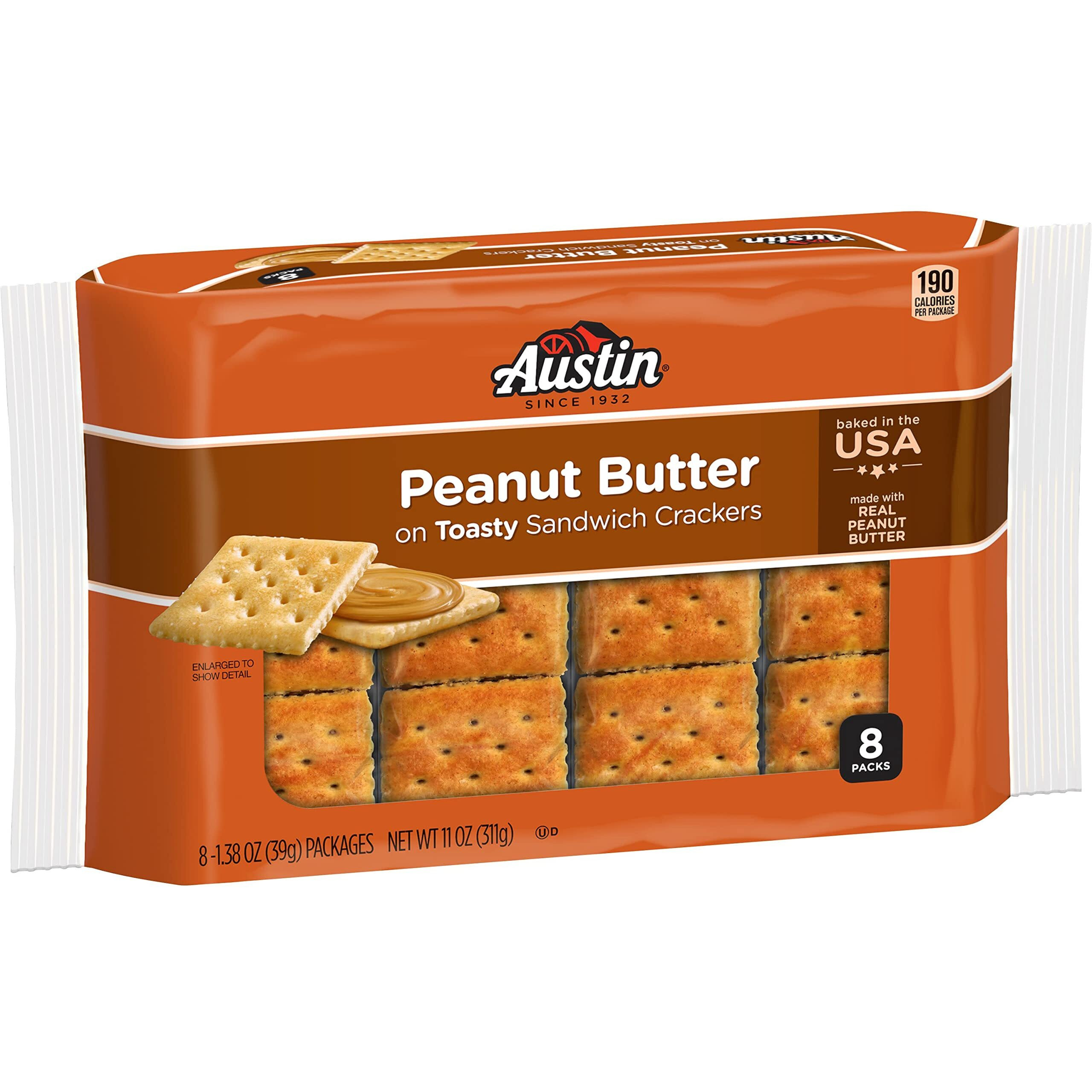 Austin Sandwich Crackers, Single Serve Snack Crackers, Office And Kids Snacks, Peanut Butter On Toasty (12 Trays, 96 Packs)