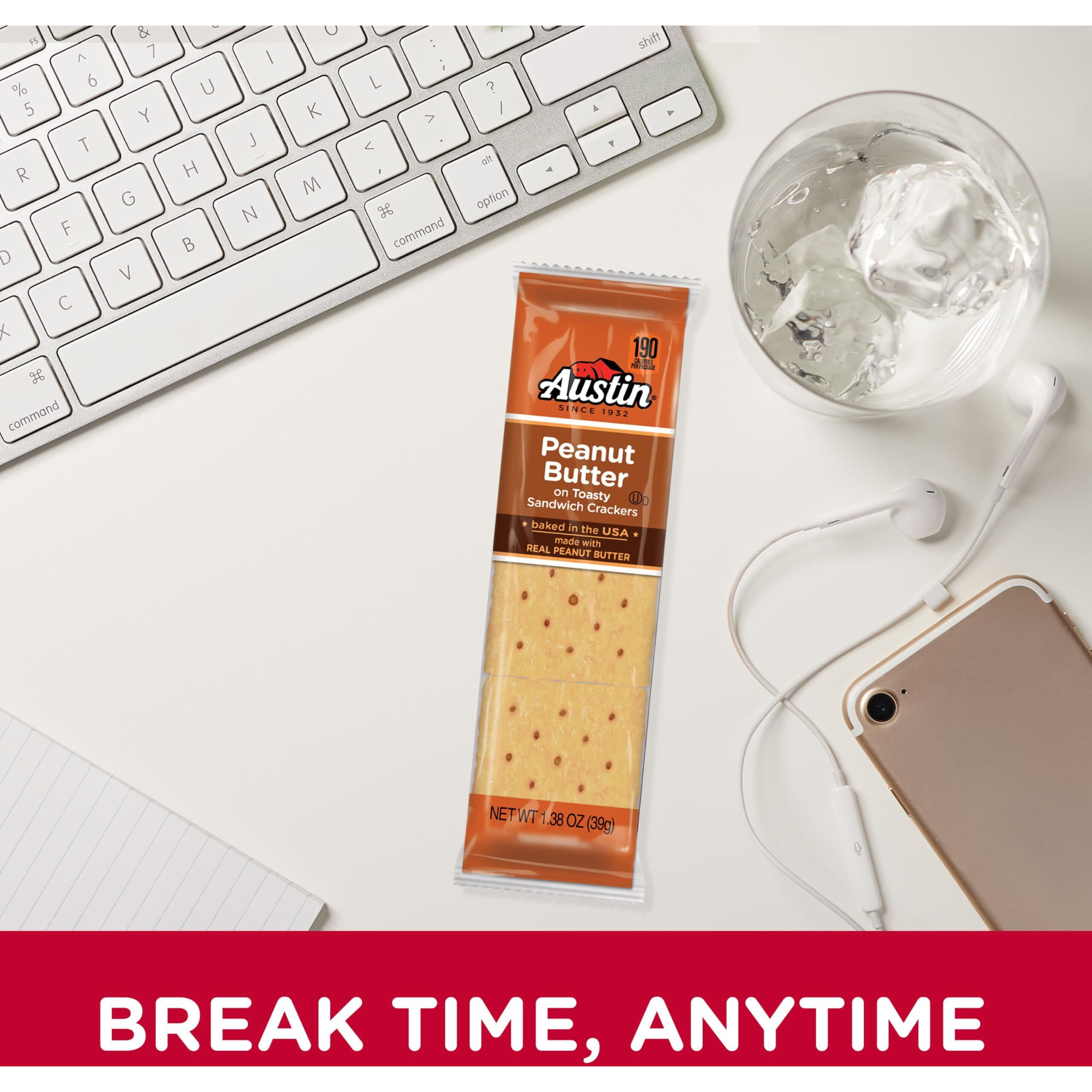 Austin Sandwich Crackers, Single Serve Snack Crackers, Office And Kids Snacks, Peanut Butter On Toasty (12 Trays, 96 Packs)