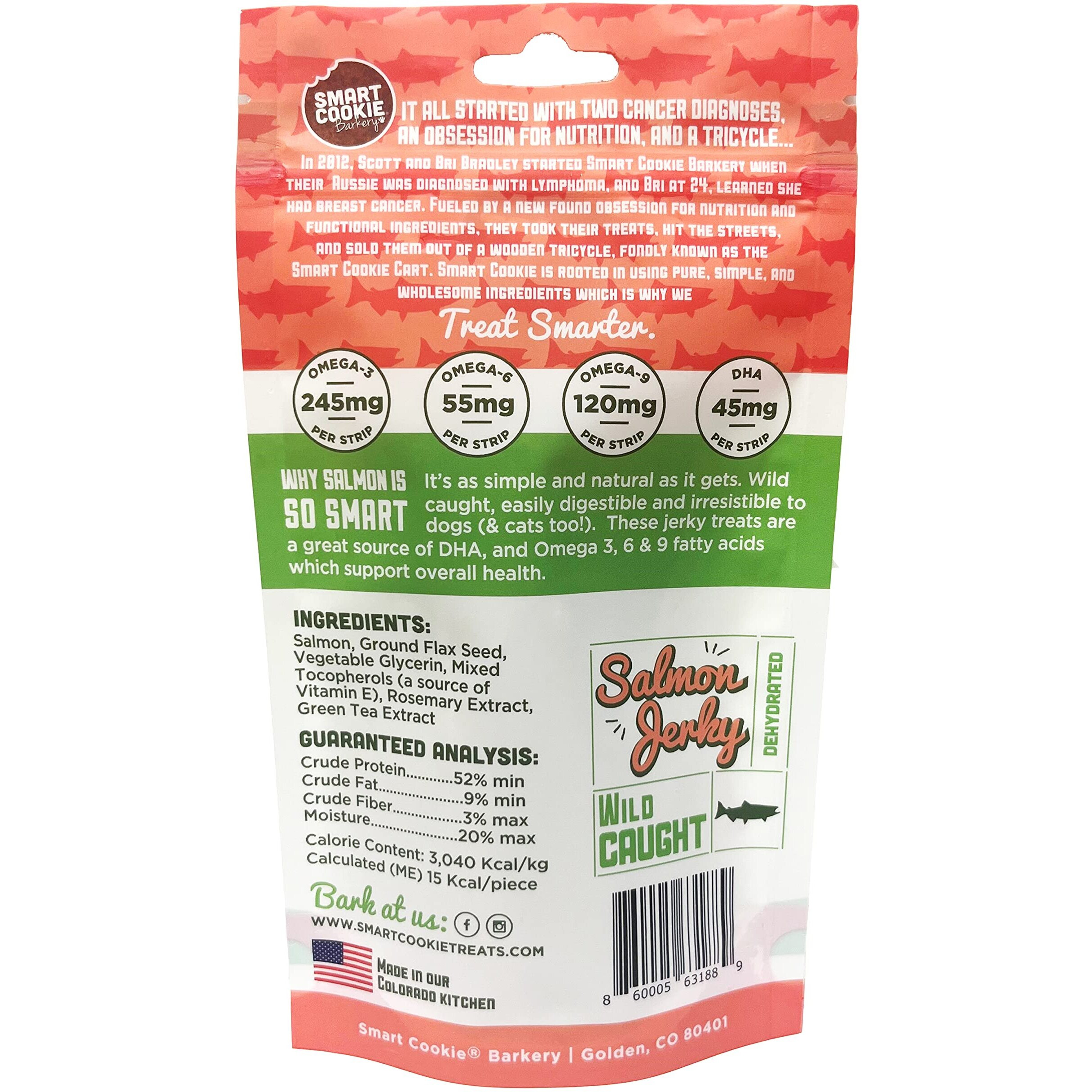 Smart Cookie Salmon Jerky Dog Treats - Dha & Omega Strips For Dogs & Puppies With Allergies, Sensitive Stomachs With Wild Caught Alaskan Salmon- Dehydrated, Grain Free, Made In Usa - 3Oz Bag Pack Of 1