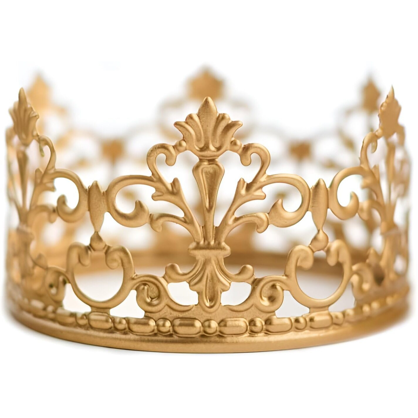 (Matted Golden) Vintage Crown Cake Topper Royal-Themed Baby Shower Decorations Princess And Prince Headpiece 3.9 X 2.3 Inch
