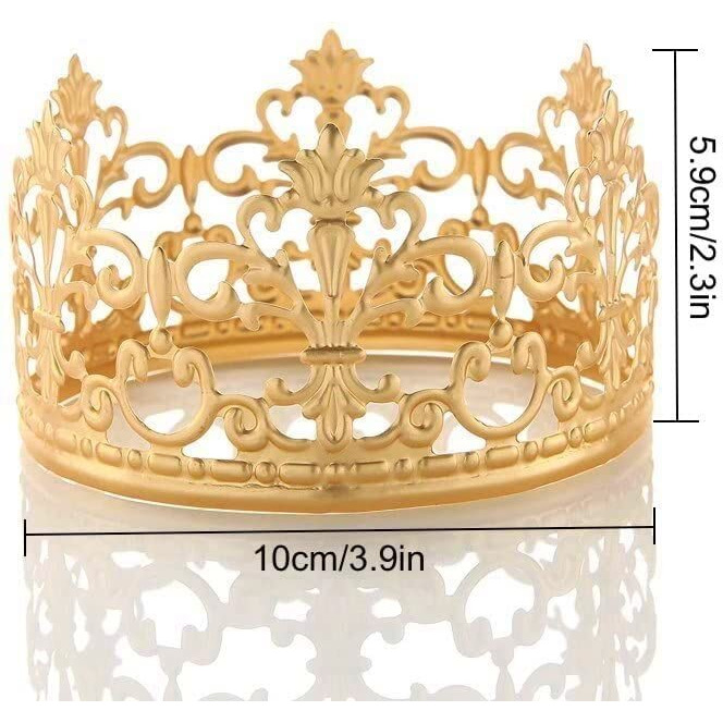 (Matted Golden) Vintage Crown Cake Topper Royal-Themed Baby Shower Decorations Princess And Prince Headpiece 3.9 X 2.3 Inch